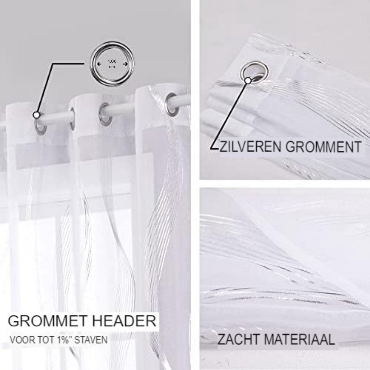 Ready-made Voile with Hooks - Voile Curtains - Voiles - Voile with Hooks - 140x215cm (WxH)/wave pattern - 2 pieces