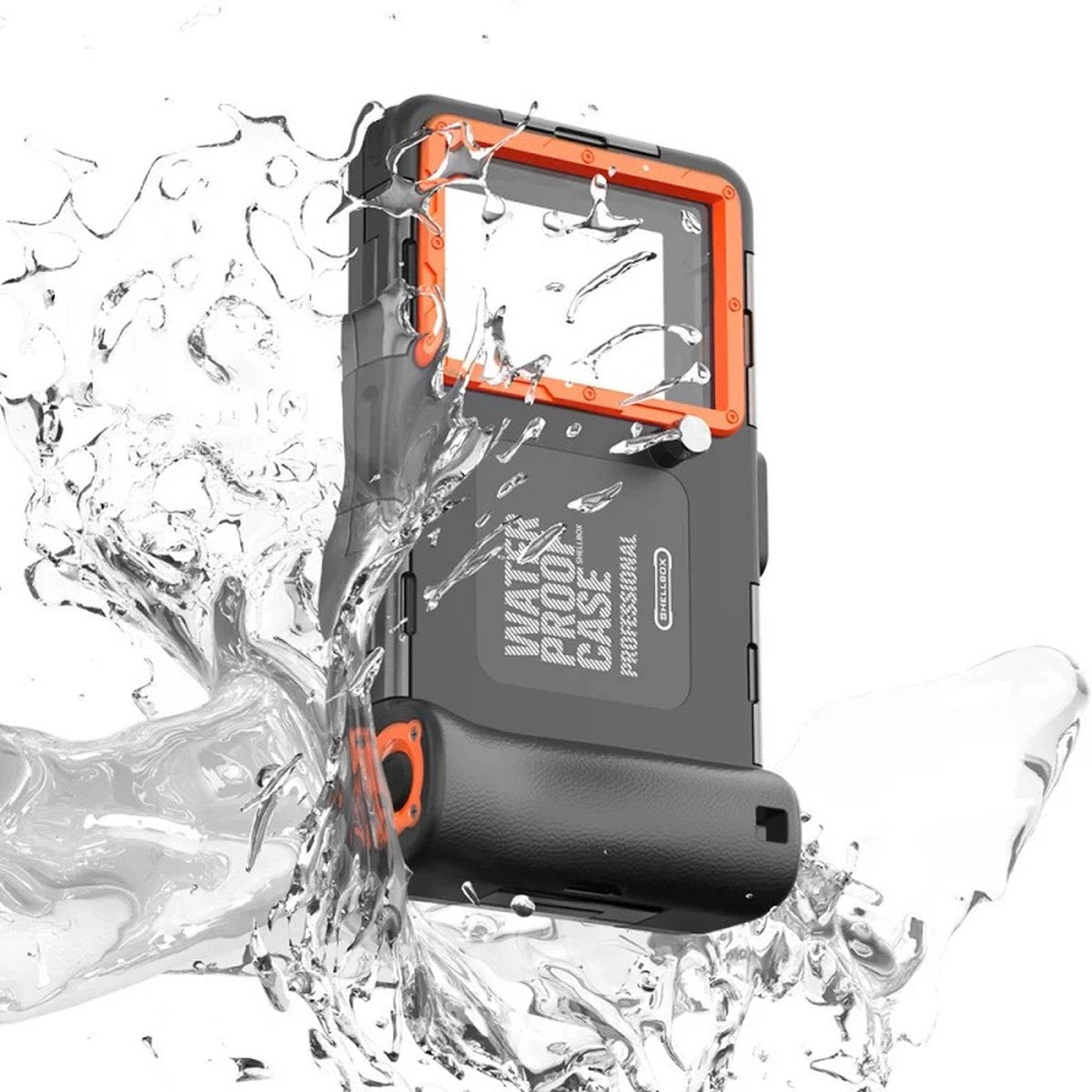 Waterproof Phone Case Universal Smartphone Diving Cover - Swimming Snorkeling Underwater - iPhone 14 Pro Max 13 11 Samsung S23 Ultra S22 S9 Huawei Google OnePlus Xiaomi Motorola - Black/Orange