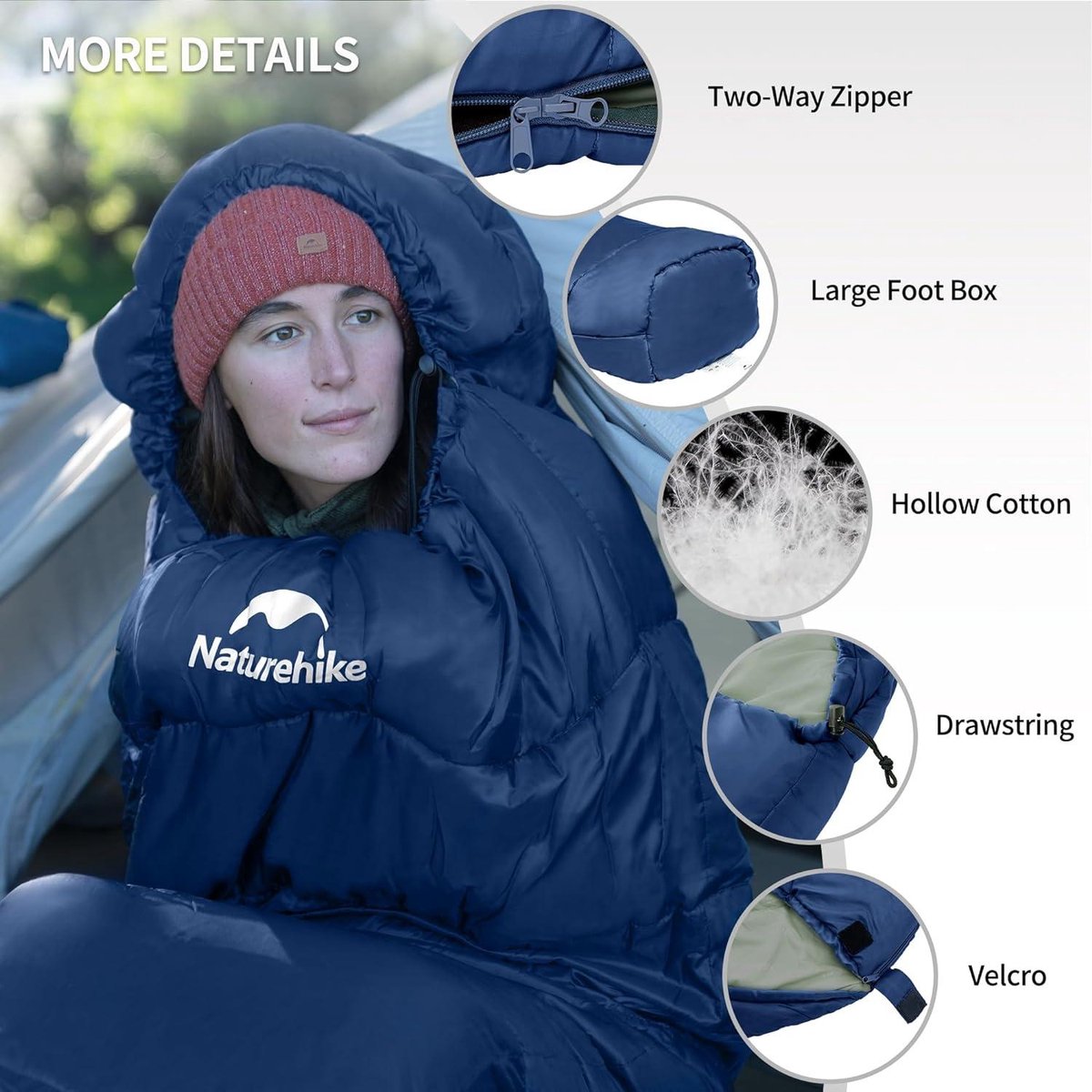 Mummie slaapzak met capuchon 300GSM - Lichtgewicht compact voor één persoon - Slaapzak 4 ℃ Zomer Winter - Geweldig voor volwassenen en kinderen - Wandelen reizen
