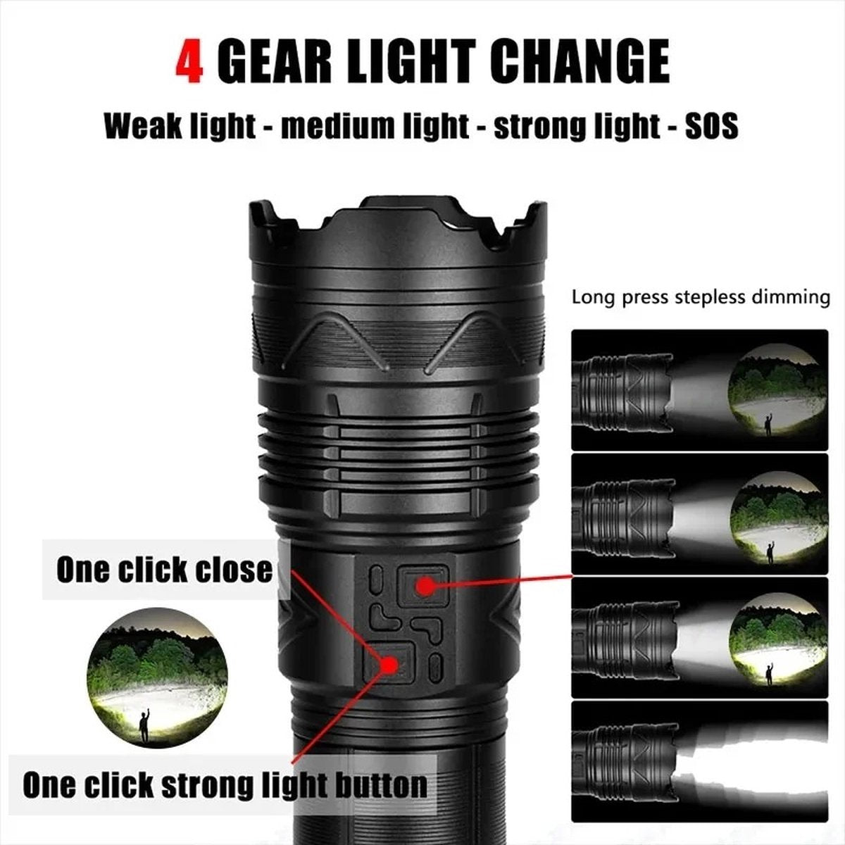Bolmans - Zaklampen - Zaklamp - Maglite - LED Zaklamp - Zoom - 1500M Bereik - 100W - Oplaadbaar - Waterdicht - Militaire Zaklamp