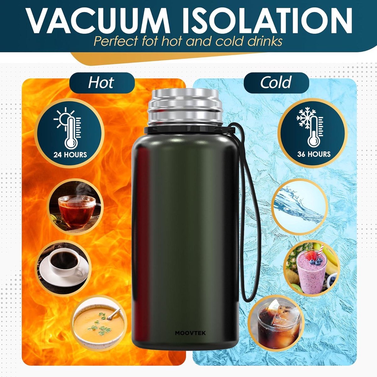Tea thermos with tea strainer and double-walled mug - 304 stainless steel - 600 ml - thermos flask with filter - tea coffee water - green