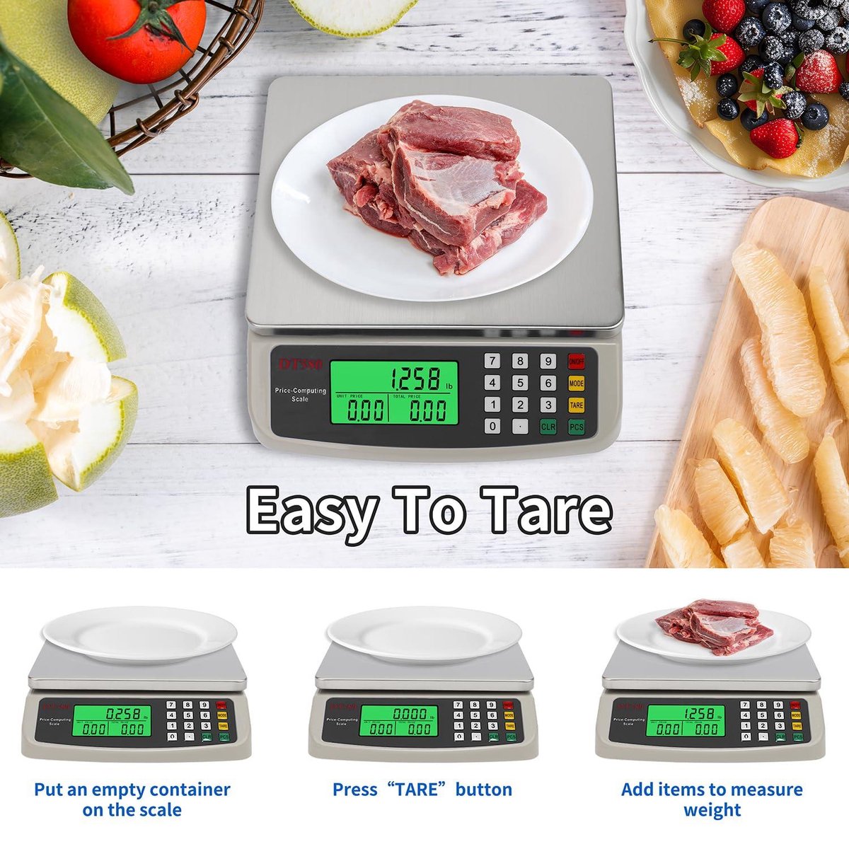 Kitchen Scale - Large professional stainless steel scale 40kg - Food meter with LCD display kitchen scale