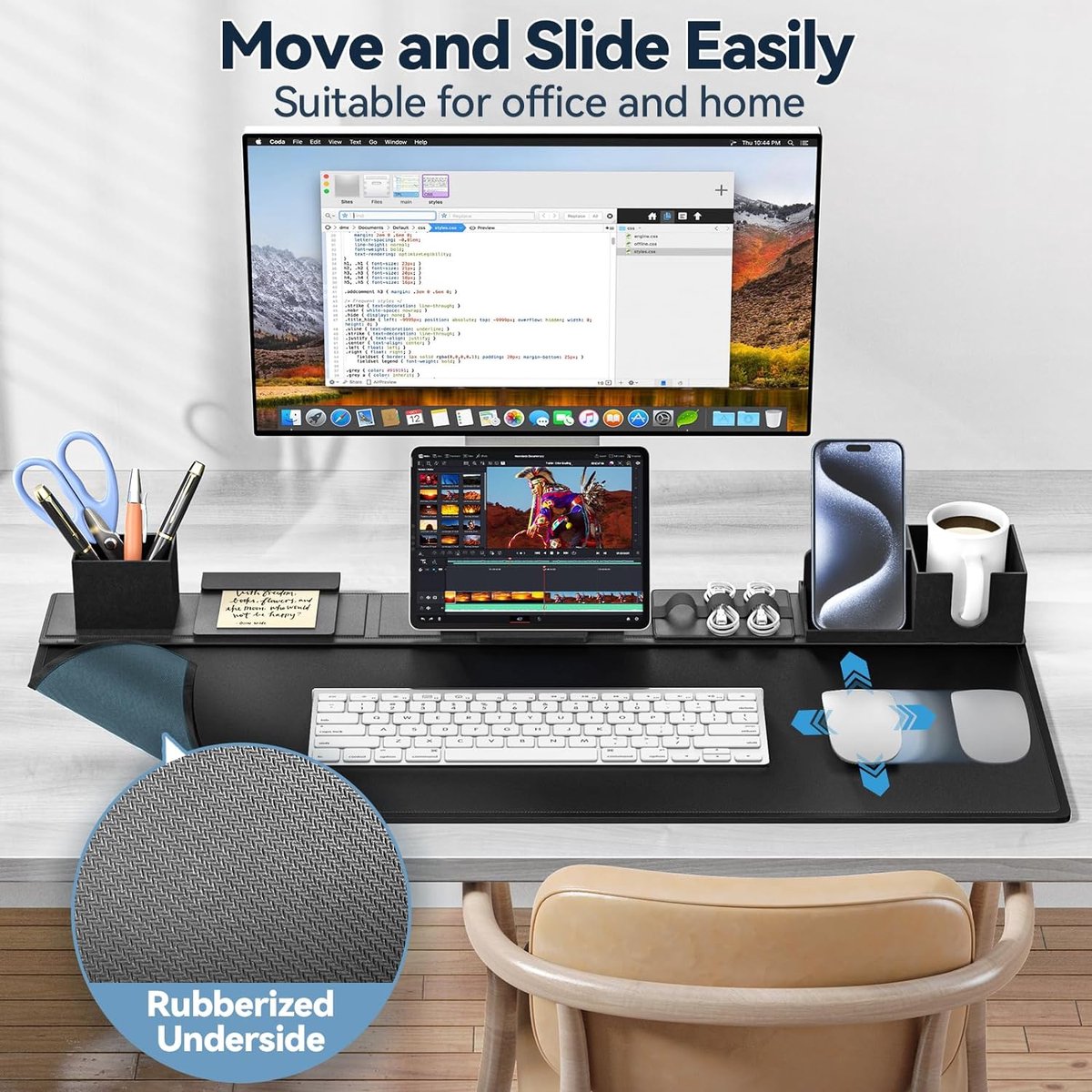 Bureauonderlegger en Organizer Set, 6-in-1 Muismat met Magnetische Bureau-opslag Accessoires DIY Organisatie voor Mobiele Telefoon en Tablet Standaard/Crusherhouder/Kaarthouder/Penhouder voor Kantoor