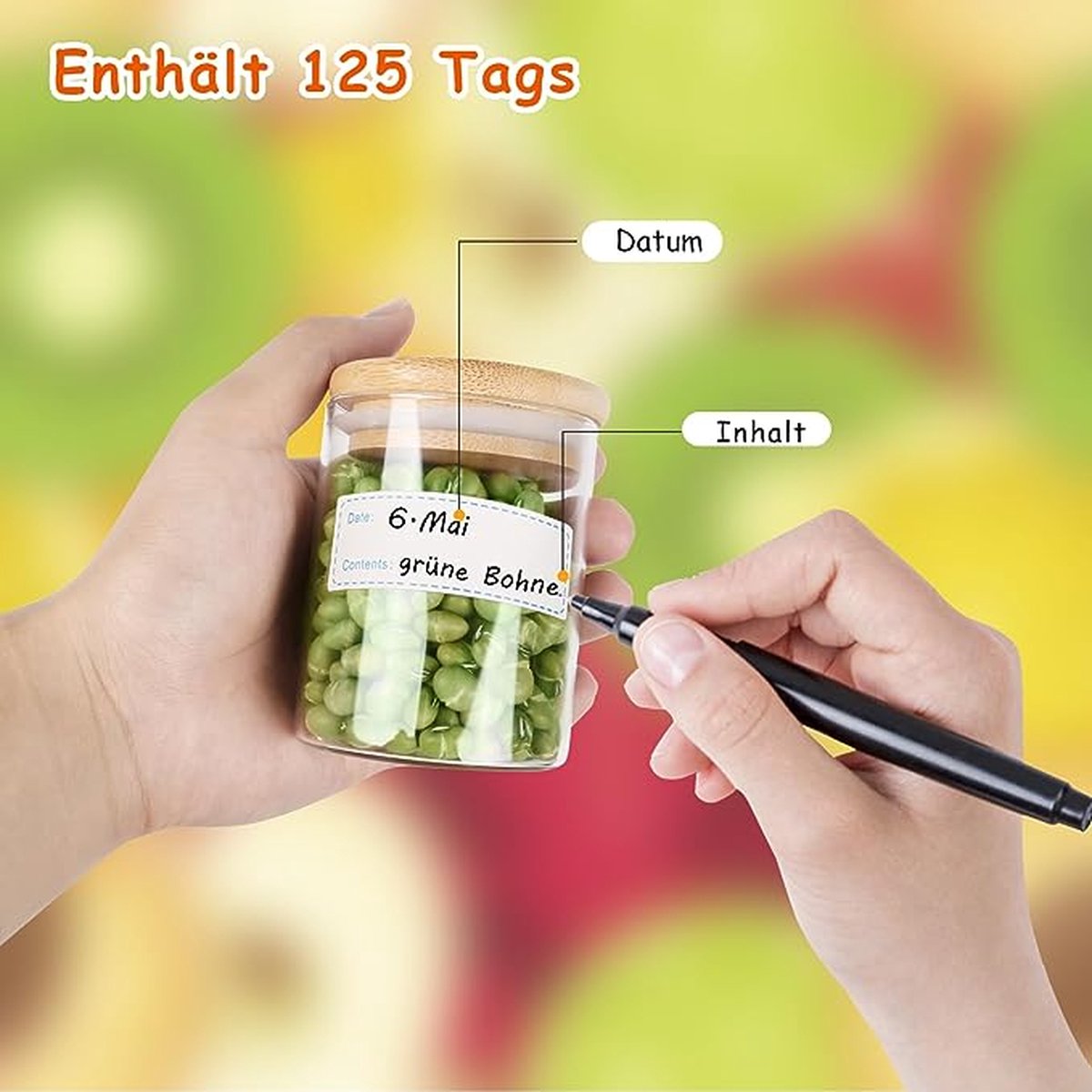 9-delige set glazen voorraadpotten van 250 ml, kruidenpotten met bamboedeksels en 125 etiketten, luchtdichte bussen van hoog borosilicaatglas voor keukenopslag, voedselopslagcontainers voor kruiden, thee, koffiebonen, suiker en koekjes