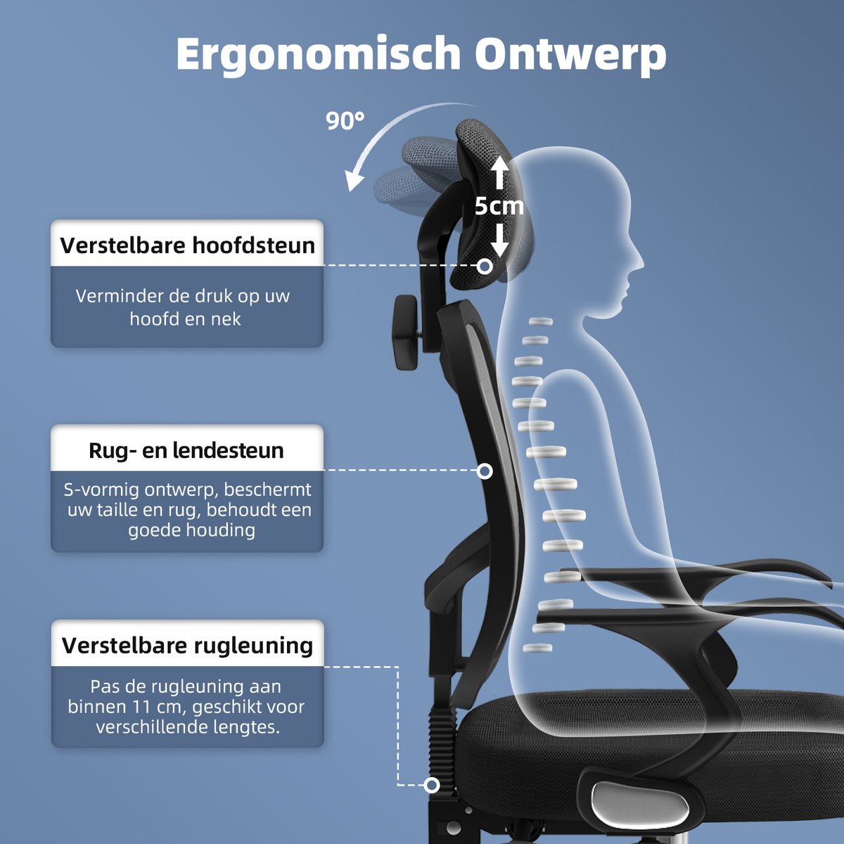 Office Chair - Ergonomic Office Chair - Office Chairs for Adults - 130 kg Max Load - Black