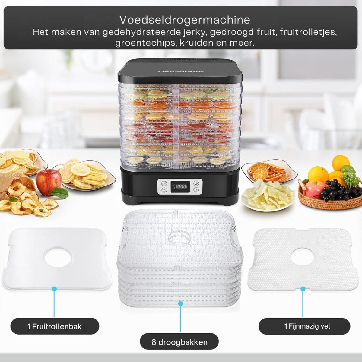 Voedseldroger - Food Dryer - Voor Groenten En Fruit - Voor Kruiden & Vlees - Droogoven - 400W