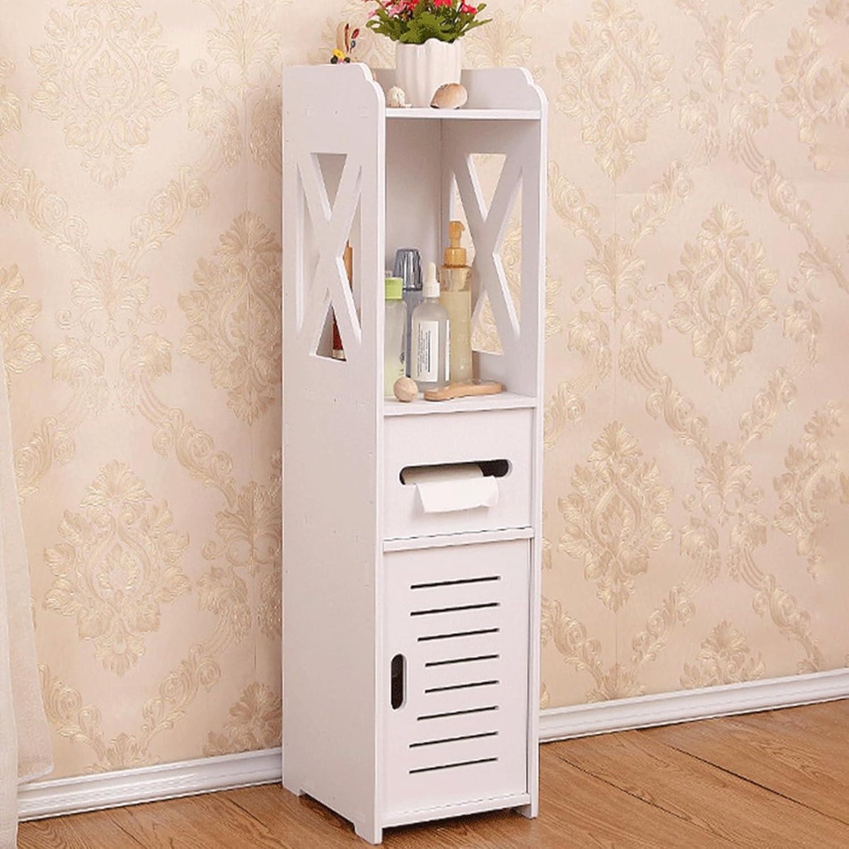Free-standing Toilet Cabinet Narrow Tall Cabinet White Toilet Roll Holder - Bathroom Rack 80 x 20 x 18 cm bathroom tall cabinets