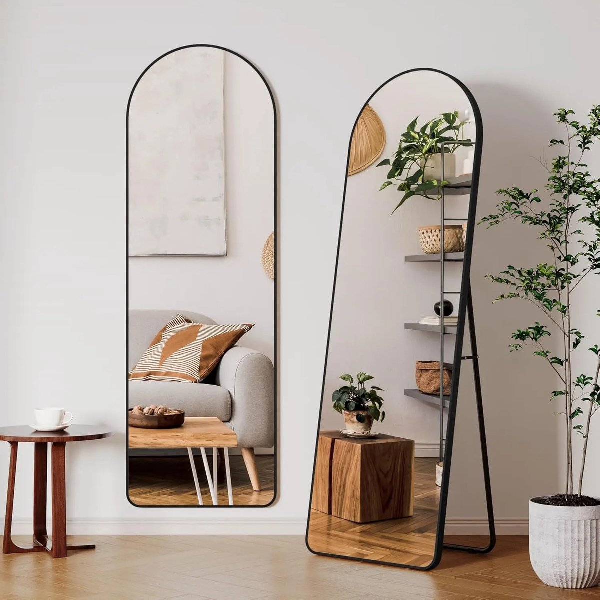 J&R Floor Mirror - Standing Mirror - Mirror - Interior - Hairdresser - Clothing Store - Wall Mirror - Industrial - Aluminum frame - 162 cm - Black