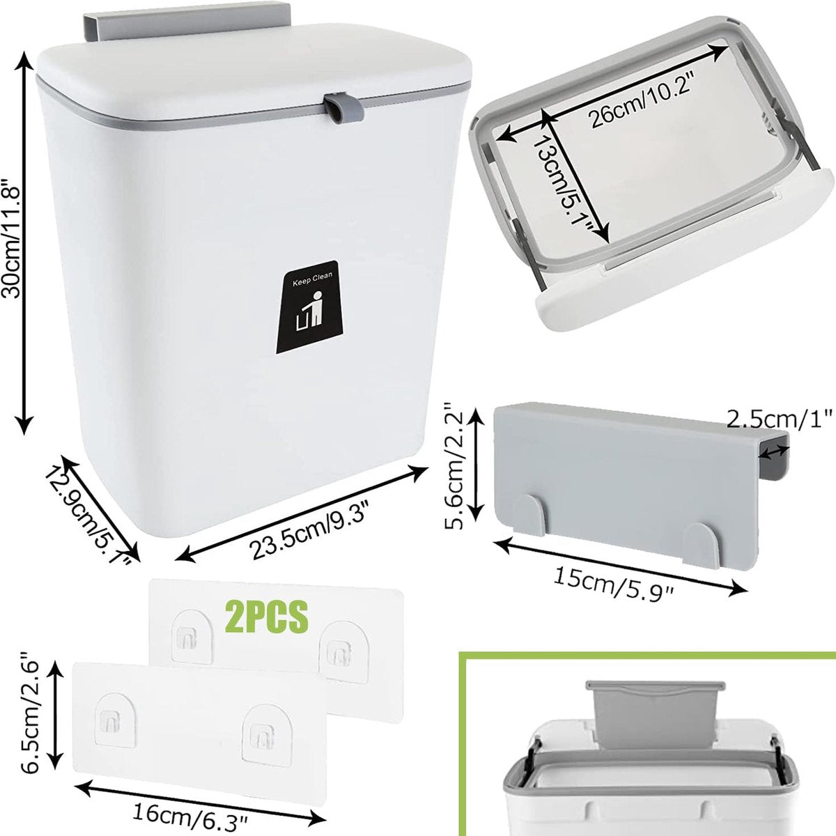 Waste bin white 23.7 x 13 x 29.5 cm