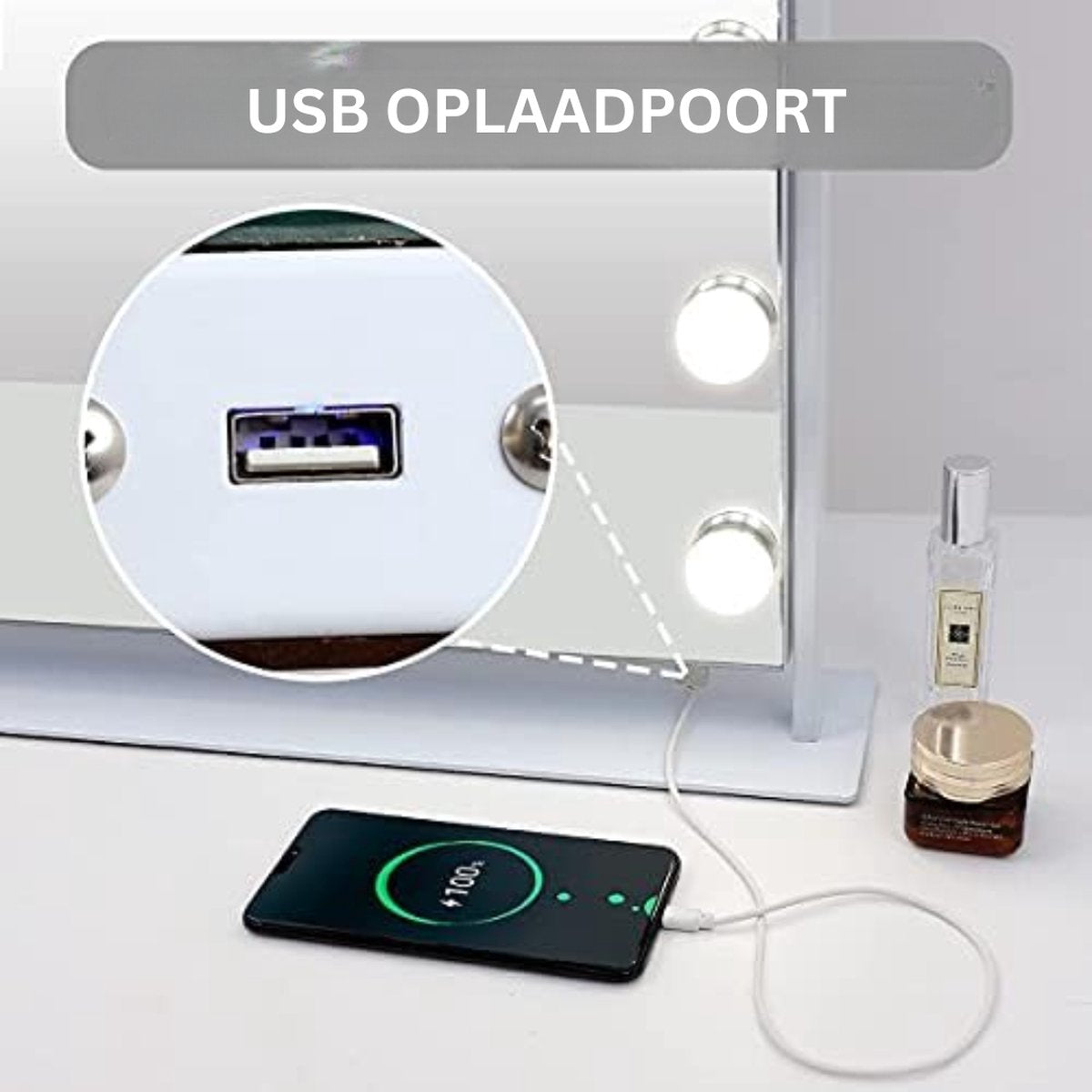 Hollywood kaptafel - Make-uptafel met spiegel en verlichting - Visagiespiegel - Visagiespiegel met verlichting