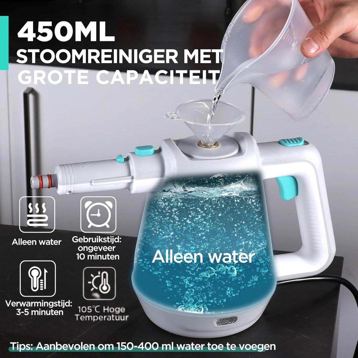 Stoomreiniger Zetel - Zetelreiniger met 8 gratis opzetstukken - Bankreiniger geschikt voor meubels - Textielreiniger - Autobekleding - Bankreiniger - Tapijt
