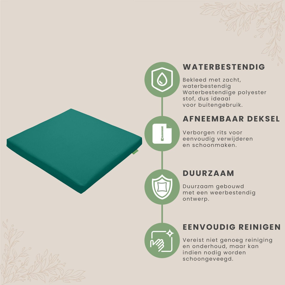 Stoelkussen - Waterbestendige Tuinkussens voor Binnen en Buiten - Zitkussen met Lint - Kussens voor Tuinstoel