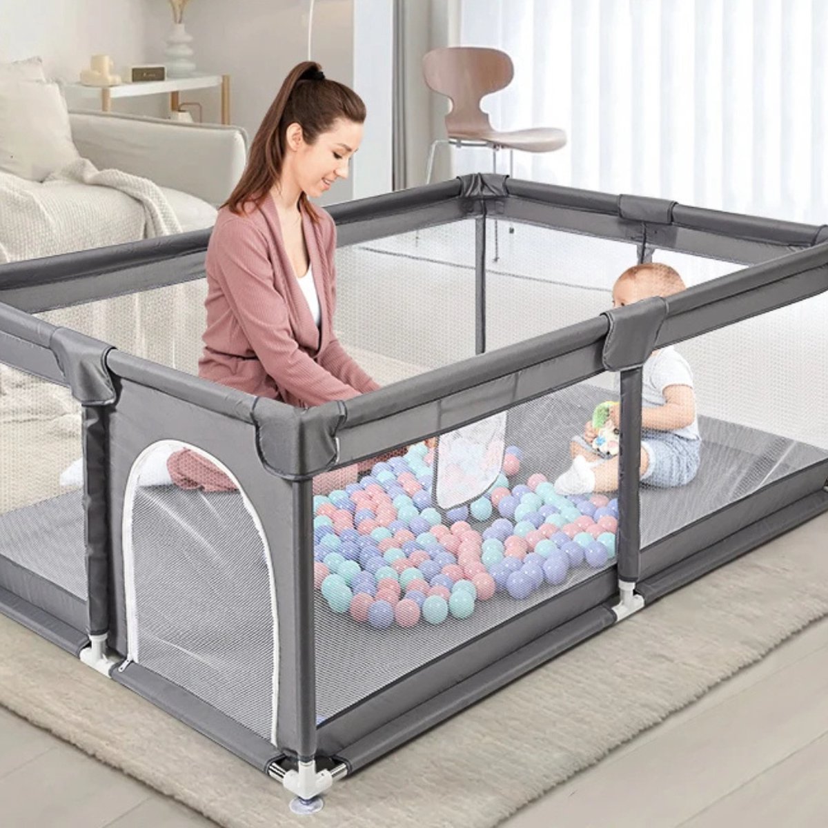 Decotopia - Speelbox - Babybox - Speelruimte - Veilig Spelen - 120cm x 180cm - Grijs - M