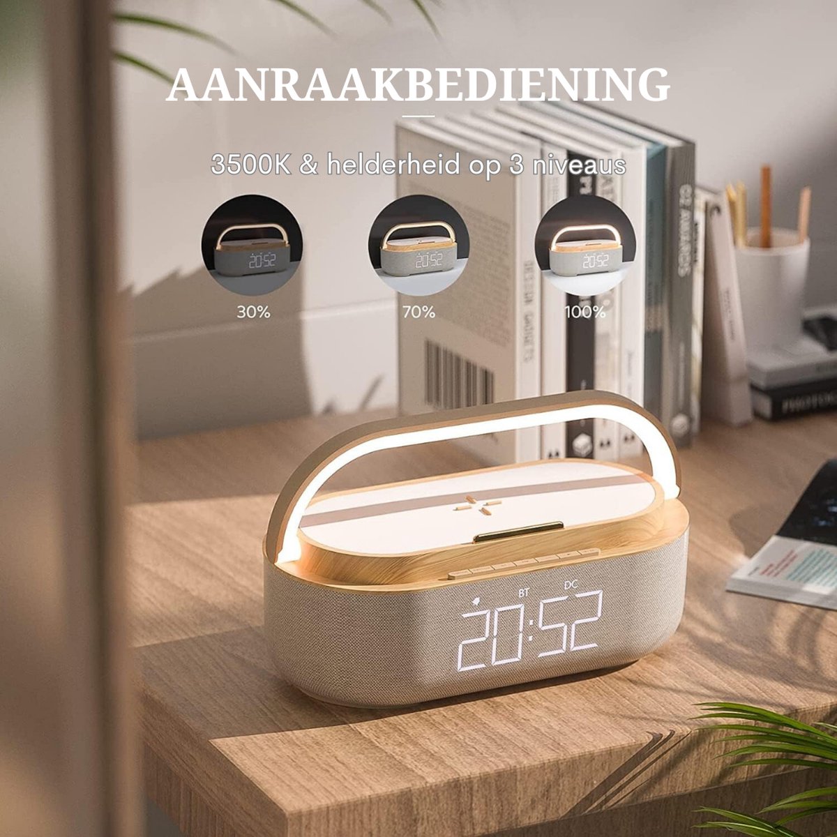 Radiowekker met draadloos opladen - Met bluetooth luidspreker - met USB oplader - Slimme wekker - Sluimerfunctie - Inclusief laadstation - LED-display