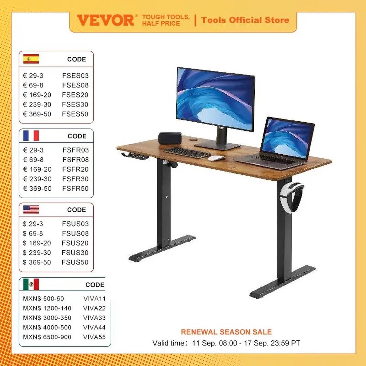 Elektrisch Zit Sta Bureau - In Hoogte Verstelbare Tafel - Met Geheugenstand - Werkbureau met Opslag Vakken - Vintage Bruin