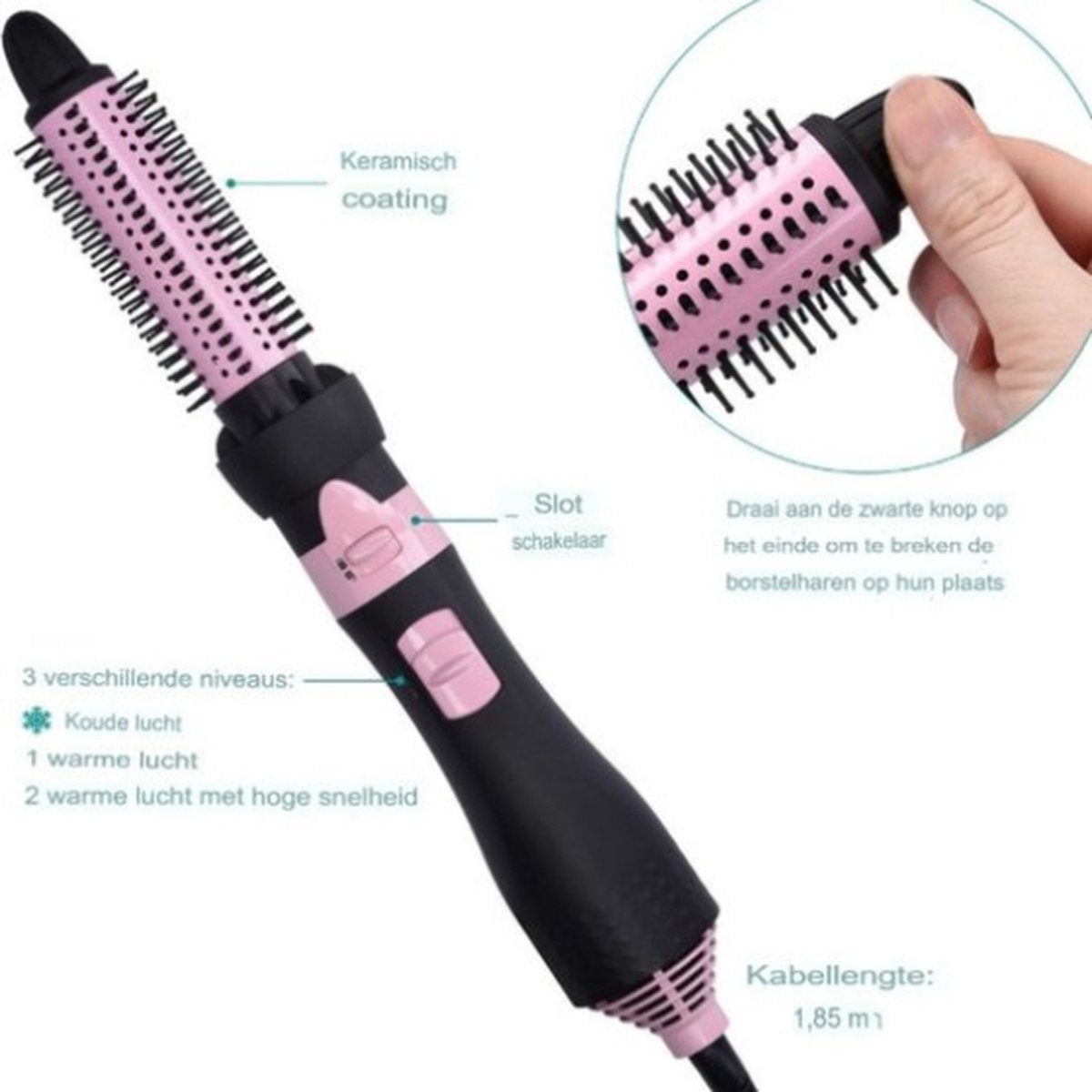 Hairbrush Hairdryer - Electric Hairbrush - Heated Brush - Round Hairbrush