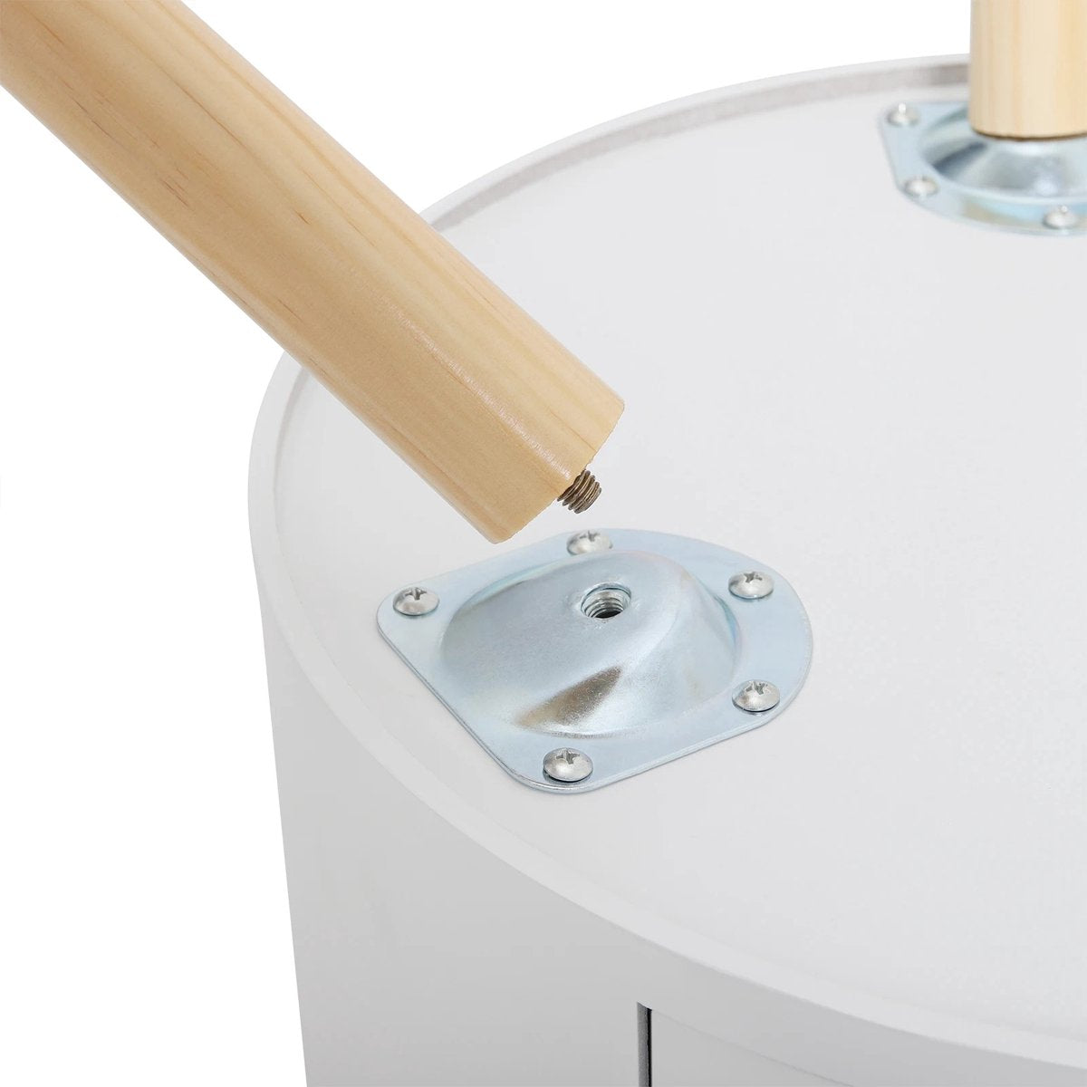 Nachtkastje - Bijzettafel - Industrieel - Houten Nachtkastje - Wit - Rond - Met lade