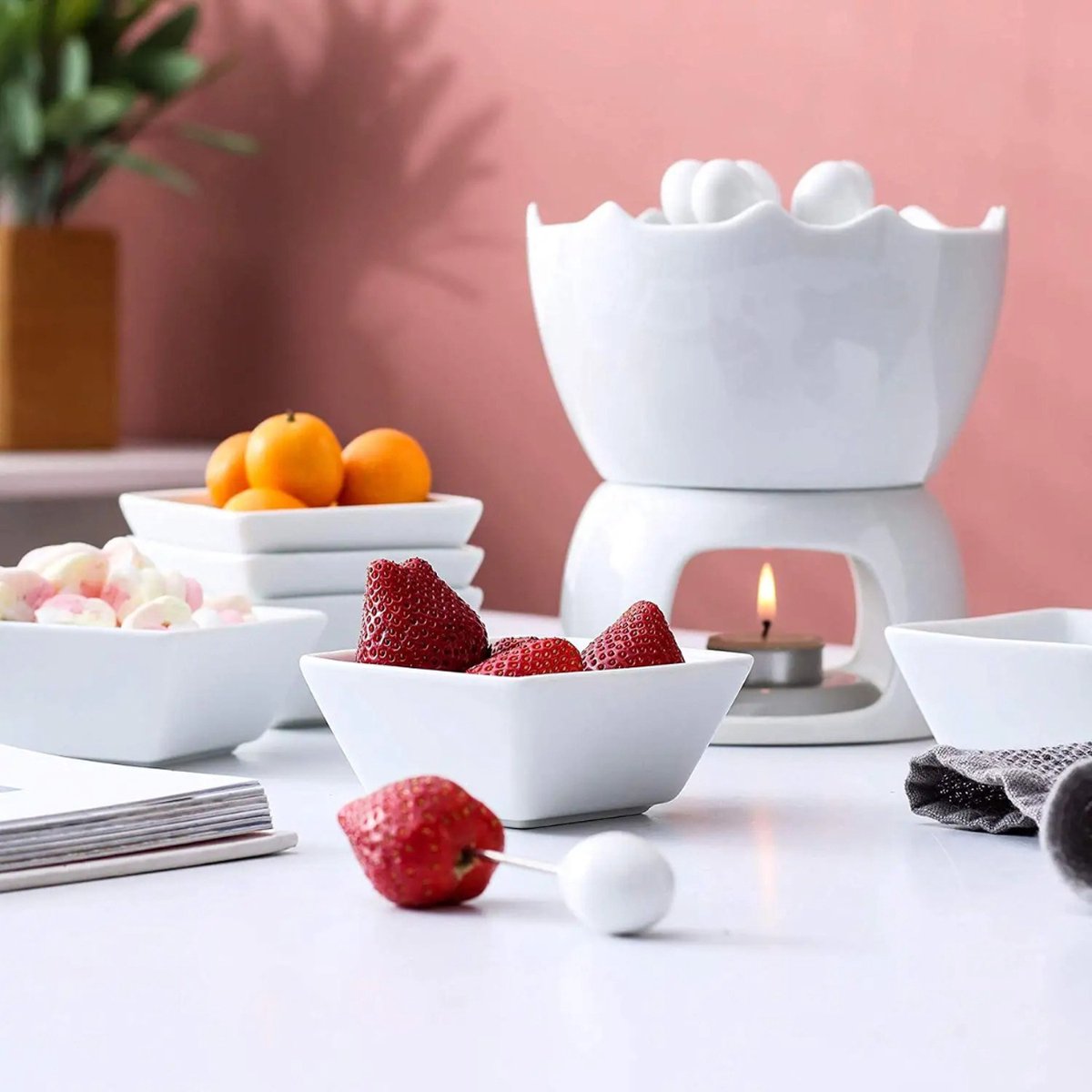 Kaasfondue Set – Chocoladefondue - Chocolade Fondue - Pan - Keramisch - 500Ml - Wit
