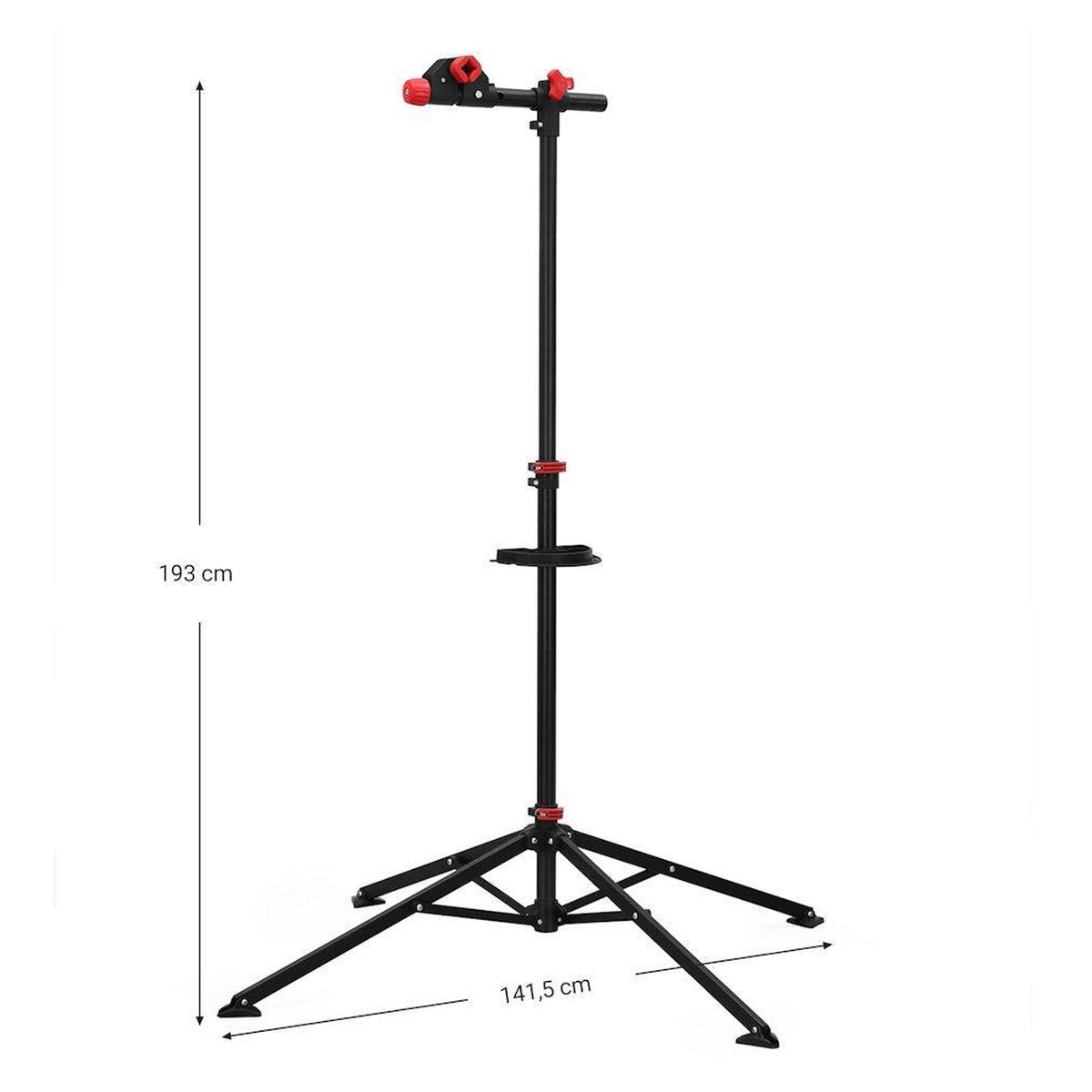Decopatent® Sterke Montagestandaard Fiets - 360° Draaibaar - Verstelbaar + Gereedschapsbakje - Fiets Montage reparatie standaard