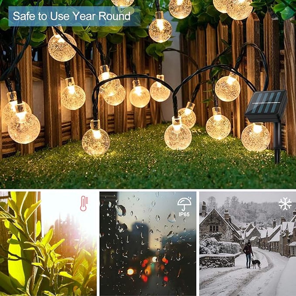 Lichtsnoer op Zonne-energie - Solar Tuinverlichting - 50 Leds - 8 Meter - Waterdicht Lichtsnoer - Buiten/Binnenverlichting - Verlichting voor Tuin, Bomen, Terras, Kerstmis, Bruiloften, Feesten