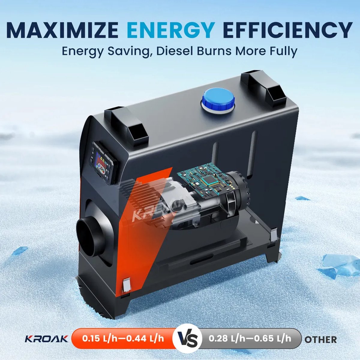 KROAK - Lucht Dieselverwarming Standkachel - 12/24V 5KW Luchtverwarmer - met LCD Display & Afstandsbediening - Zonder Bluetooth App Zonder Adapter