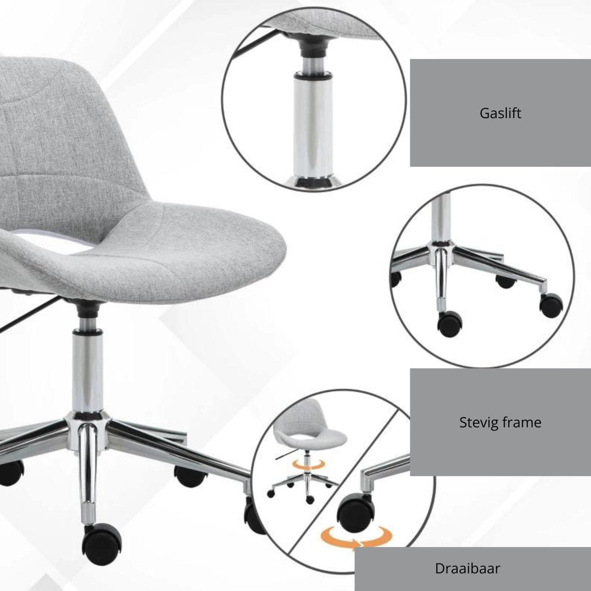 Office Chair - Ergonomic Office Chair - Chair - Swivel - Grey - 49 x 56.5 x 73-82.5 cm