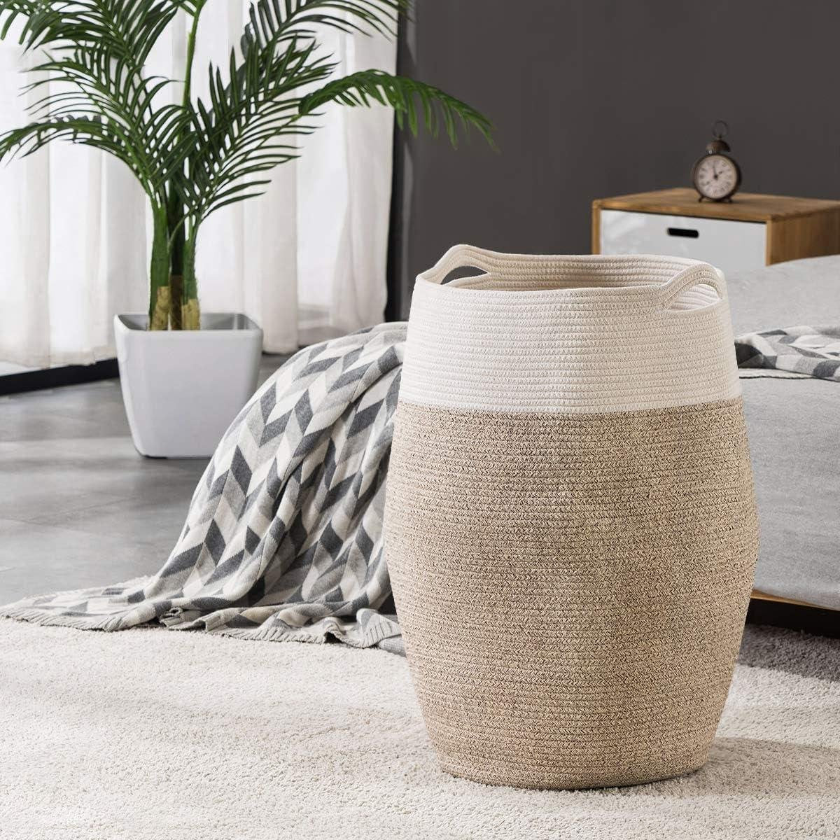 Wasmand Grote geweven katoenen touw mand voor wasgoed - Wasmand voor wasserette of slaapkamer - Hoogte 256 cm - Bruin. Waszak