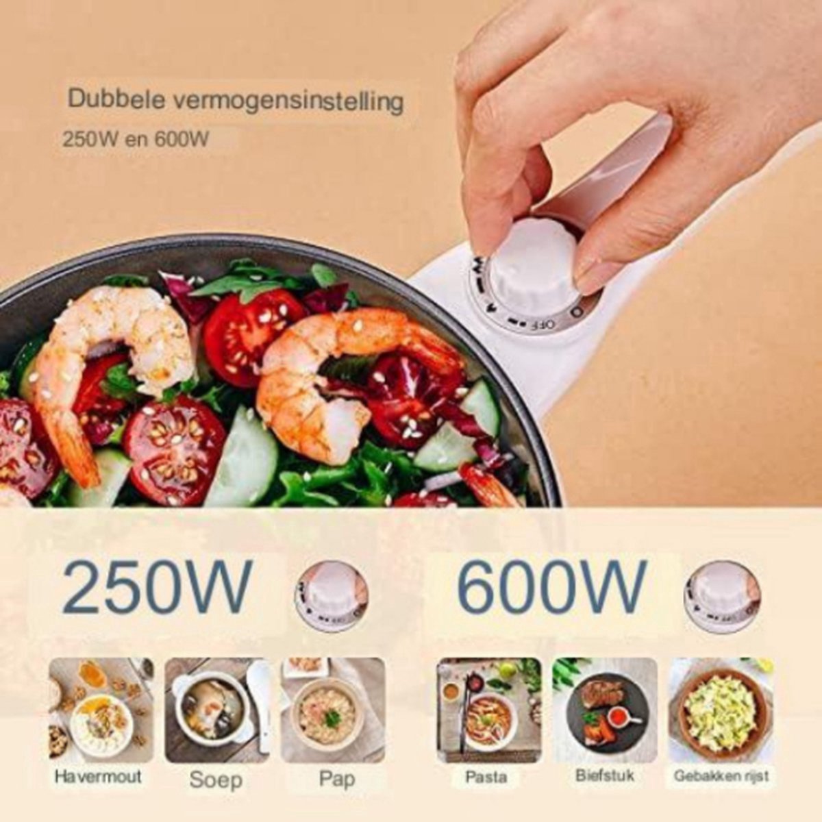 Elektrische Hot Pot Pan - Elektrische Pan - Multifunctionele Koekenpan met Anti-aanbaklaag - Kleine Pasta Pan - 1,5 L Draagbaar Kookgerei voor Reizen/Slaapzaal - Snelle Verwarming, Spatel en Eierrek Inbegrepen