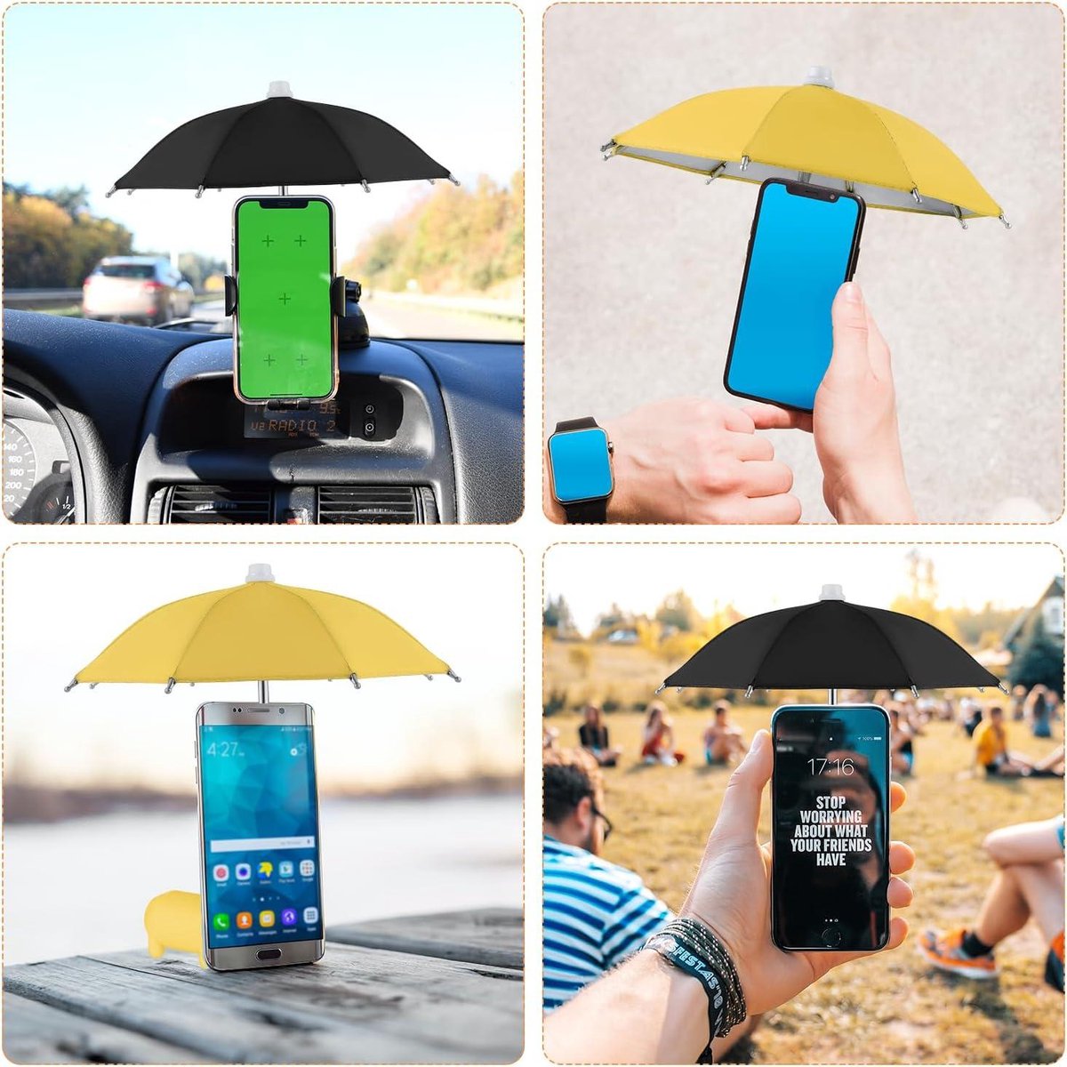 Paraplu Verblindingsblokkering Multifunctioneel Telefoonparaplu Varkentje Zonnescherm Mobiele Telefoons (Zwart Geel)