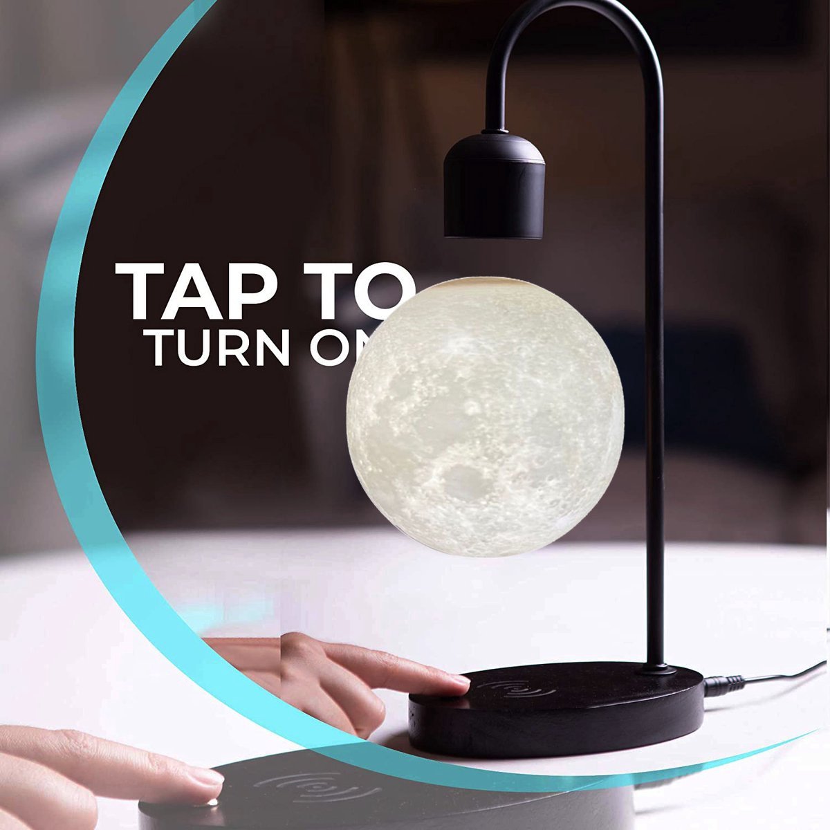 Magnetic Moon Lamp - Zwevende maanlamp - Draadloos Telefoon Oladen - Maan bureaulamp - Touch Aan en Uitknop - Staande lampen - Led Lampen - Zwart