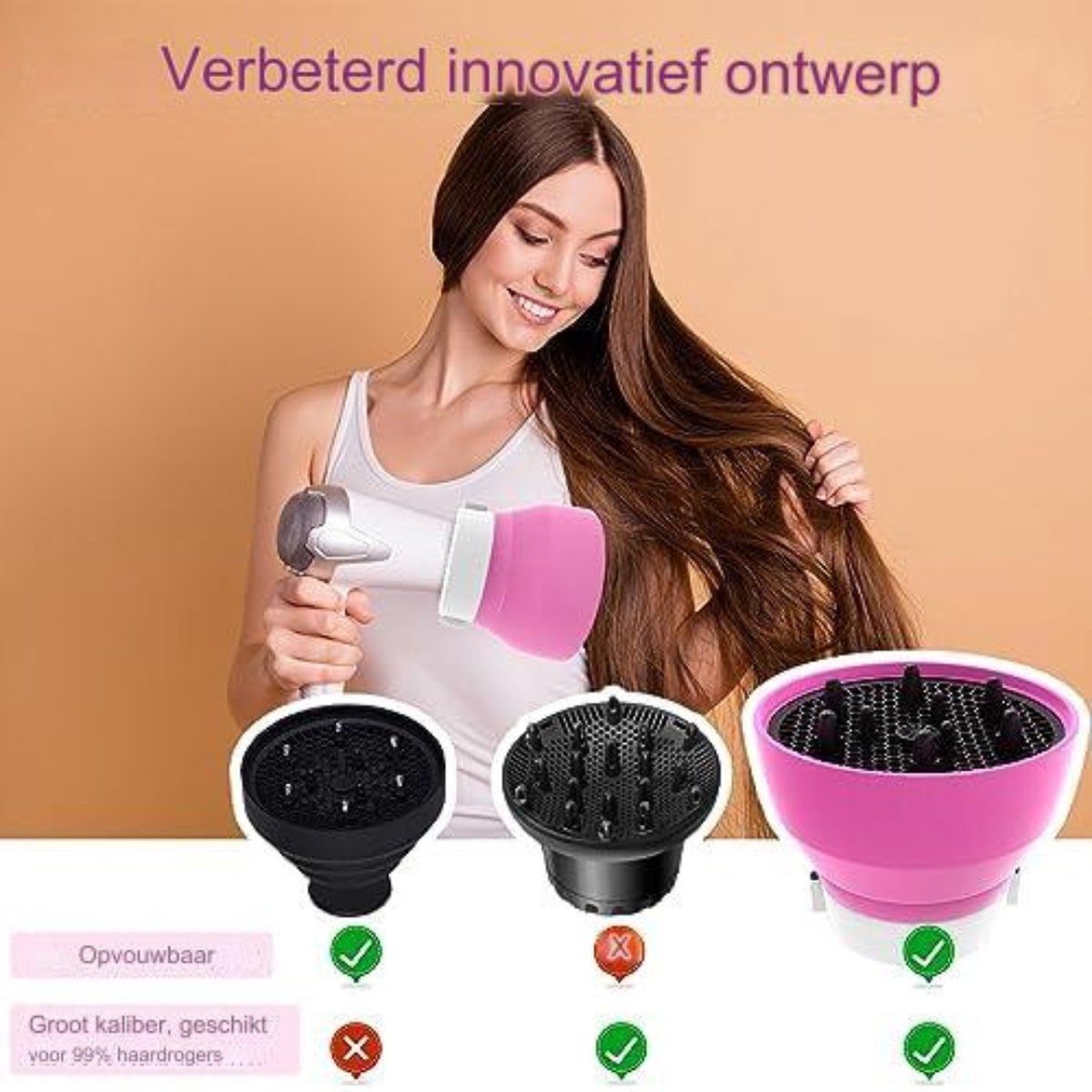 Diffuser opzetstuk - Diffuser föhn krullen - Diffuser föhn universeel - Nieuw Rozerood
