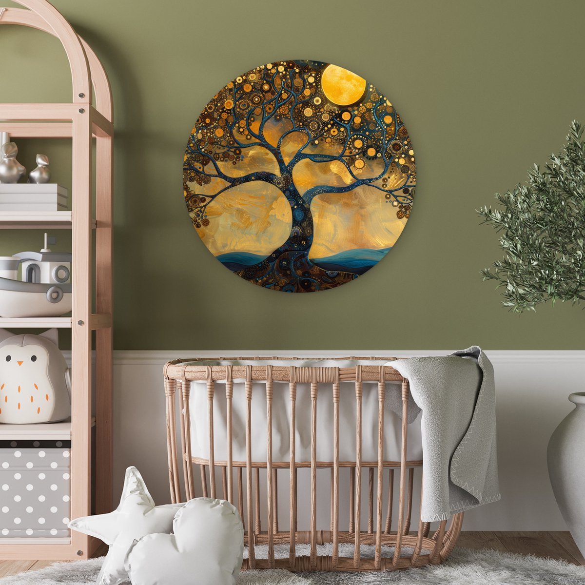 WallCircle® Wandcirkel 60x60 cm - Muurcirkel Boom - Industrieel - Abstract - Geel - Planten - Maan - Natuur - Muurdecoratie cirkel woonkamer - Wanddecoratie slaapkamer - Kamer decoratie accessoires - Ronde schilderijen binnen
