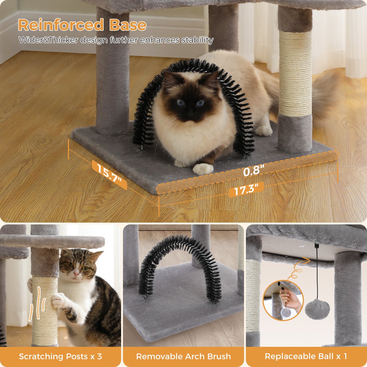 Nique Luxe Krabpaal - Kattenboom met hangmat - 5 ligplekken - 106cm hoog - Lichtgrijs