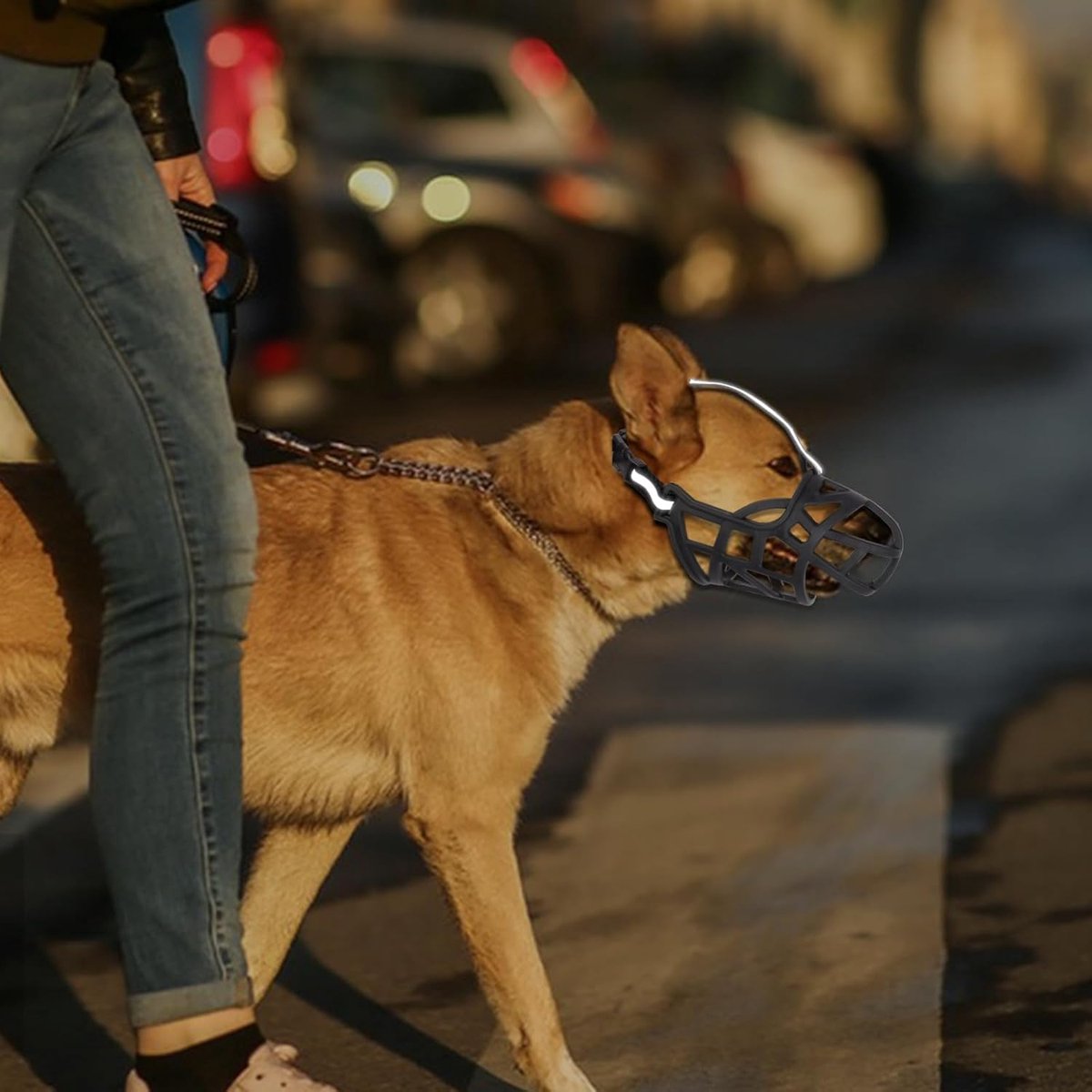 Dog Muzzle, Soft Silicone Basket Muzzles, Adjustable Muzzle, Reflective, Prevents Barking Biting and Chewing (L)