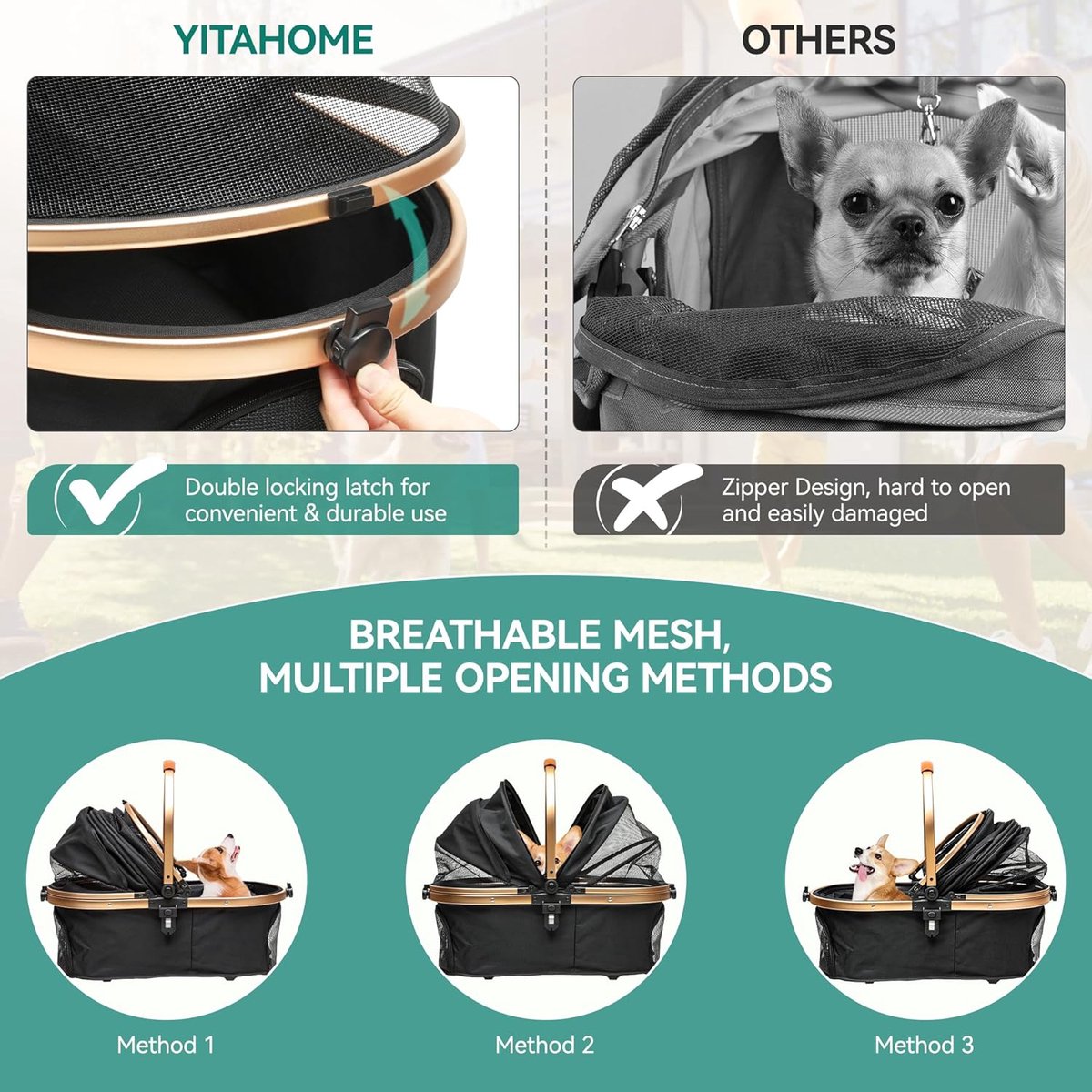 3-in-1 dog buggy up to 20 kg foldable for small dogs and cats - Foldable pram (black)