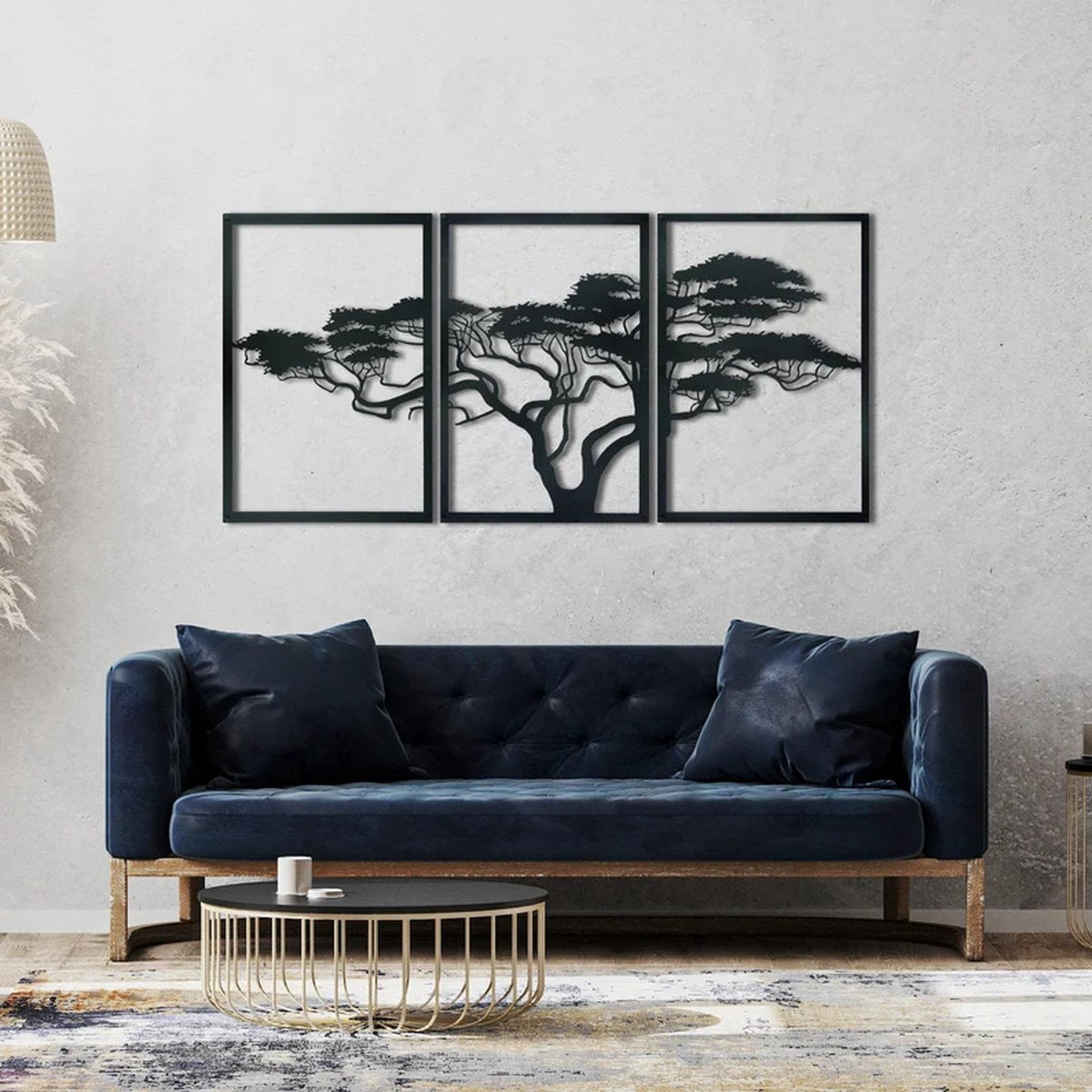 3 stuks Afrikaanse Levensboom moderne deco wanddecoratie - XL- Wanddecoratie - Zwart - Houten art - Muurdecoratie - Line art - Wall art - Bohemian - Wandborden - Woonkamer - 140x70 cm - wanddecoratie woonkamer - 3 stuks Afrikaanse Levensboom