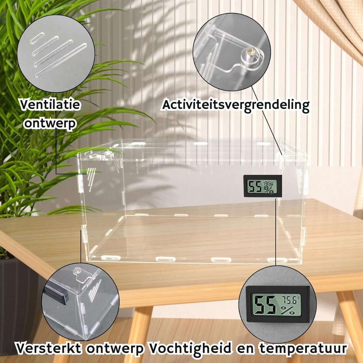 Turtle Enclosure - Turtle Tank Transparent Acrylic - Turtle Terrarium With Temperature And Hygrometer - Turtle - Reptile Enclosure - Turtle Tank - Turtle bank - 40 x 25 x 18 cm