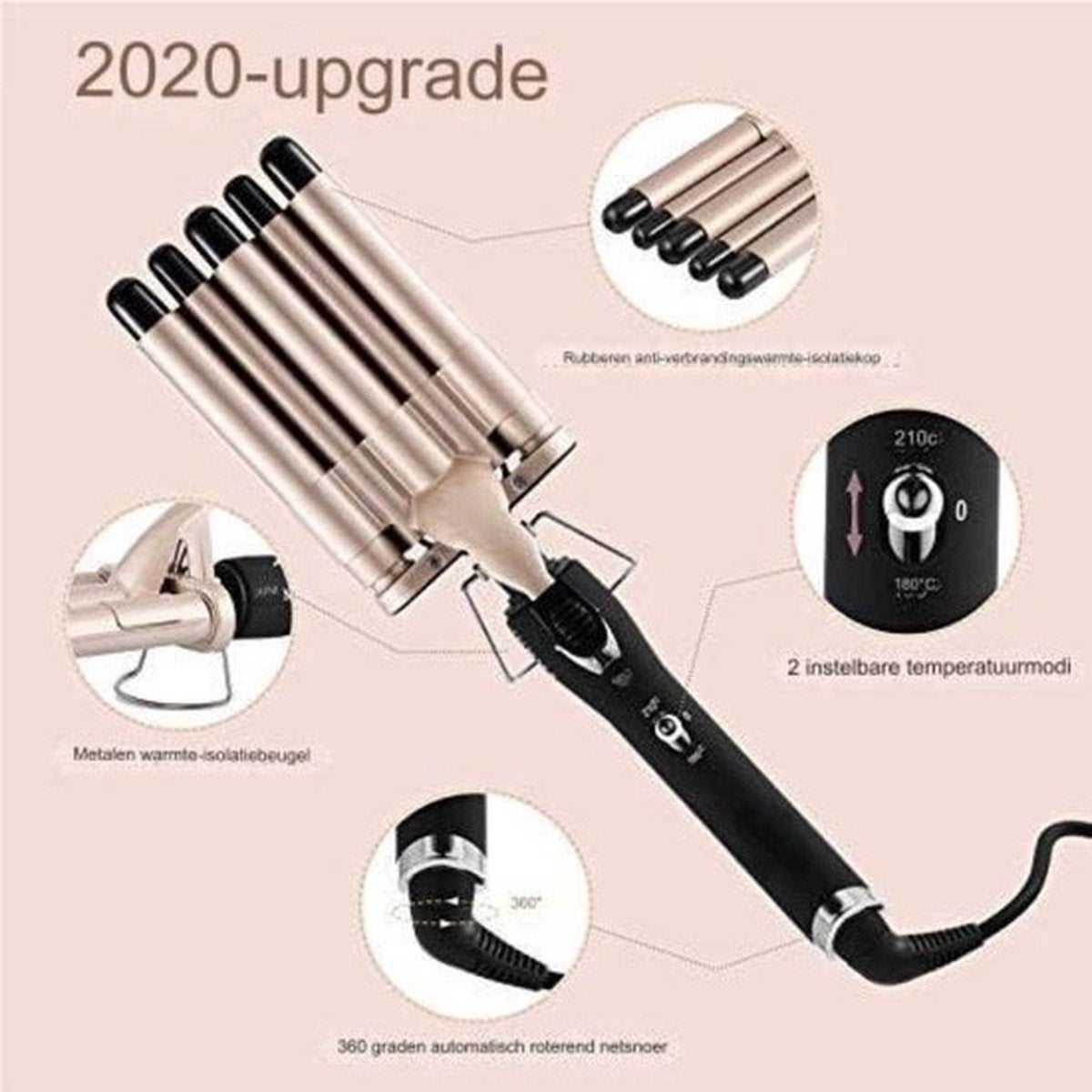 Curling iron - 5 Barrel Curling Iron - Wavy Hair Device - Ceramic - Gold - Beauty - Hair Straightener - Simple