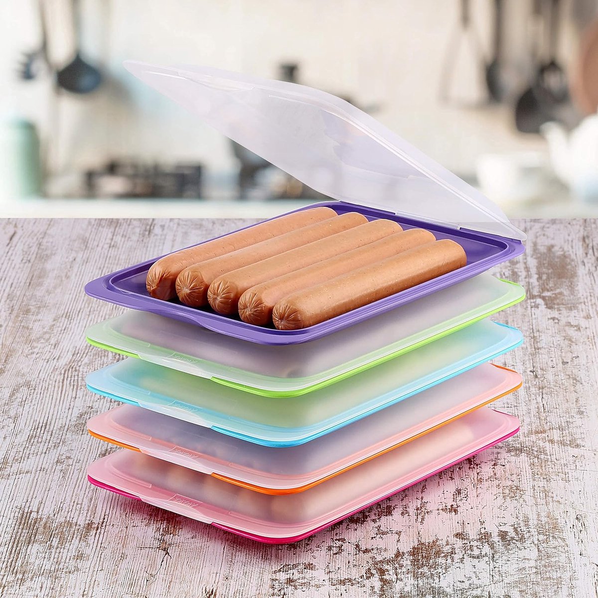 Hoogwaardige vleeswarendozen, 4-delige set, ruimtebesparend, stapelbaar (stapeldozen), doosset voor broodbeleg, met geïntegreerde serveerschaal Foodcenter vershoudbakjes voor de koelkast.