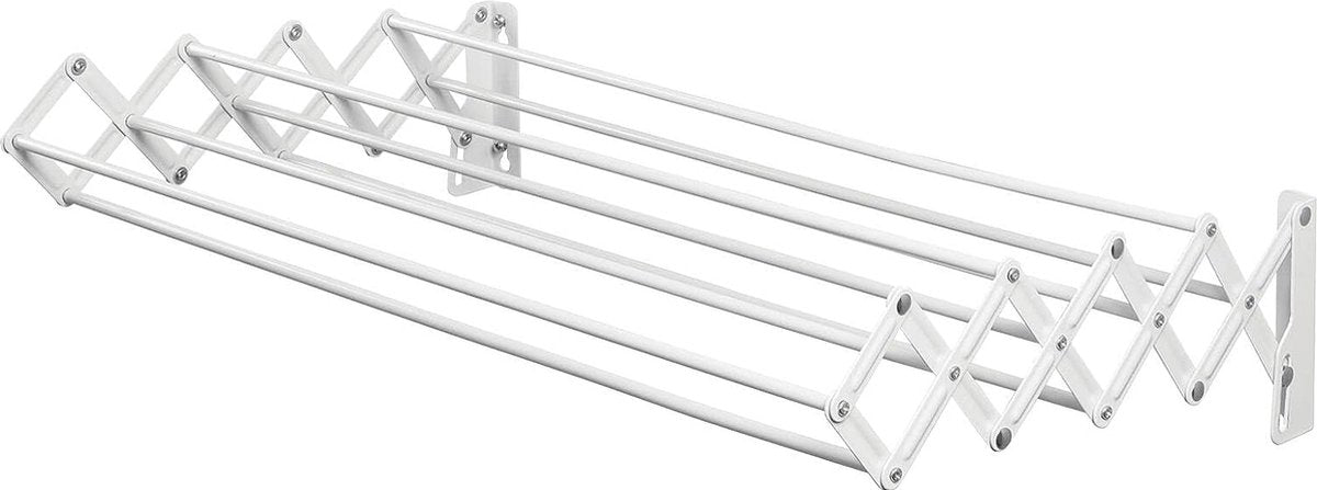 Metal clothes rail - Retractable washing line - Space-saving wall-mounted foldable drying rack - White
