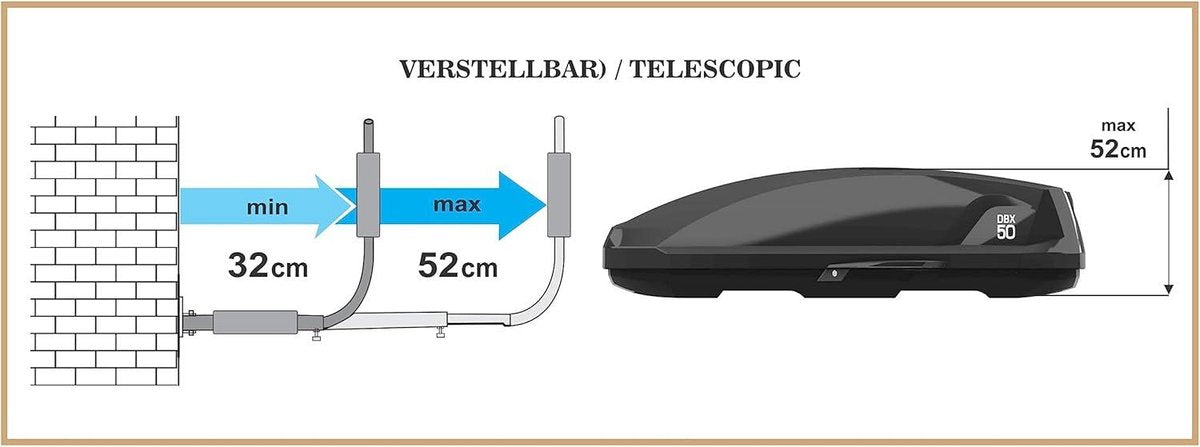 Equivera wandbevestiging voor dakkoffers - tot 52cm hoogte - 40kg draagvermogen dakkoffer