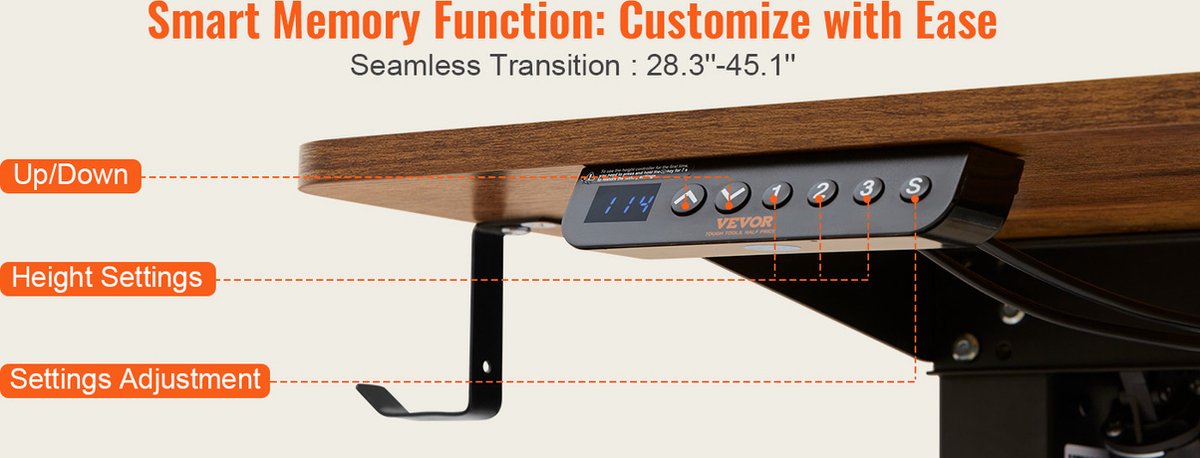 EliteNest® - Zit Sta Bureau Elektrisch - In Hoogte Verstelbaar - Geheugenstanden - Digitaal Display - Anti-Botsing & Kinderslot - Kabelbeheer - Modern & Duurzaam Design - 140 cm x 70 cm