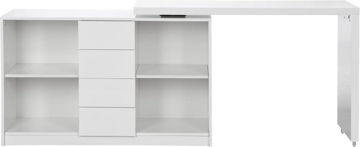 Extendable desk with 360° rotating top - MDF - White lacquered - PAVELO L 190 cm x H 76.5 cm x D 42 cm