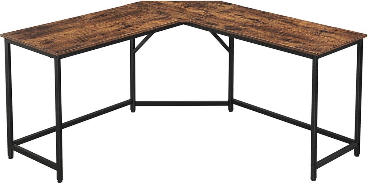 Mazazu Computerbureau - Bureau - Hoekbureau - Laptoptafel - Vintage - Hout/Metaal - Bruin/zwart - 149x50x75