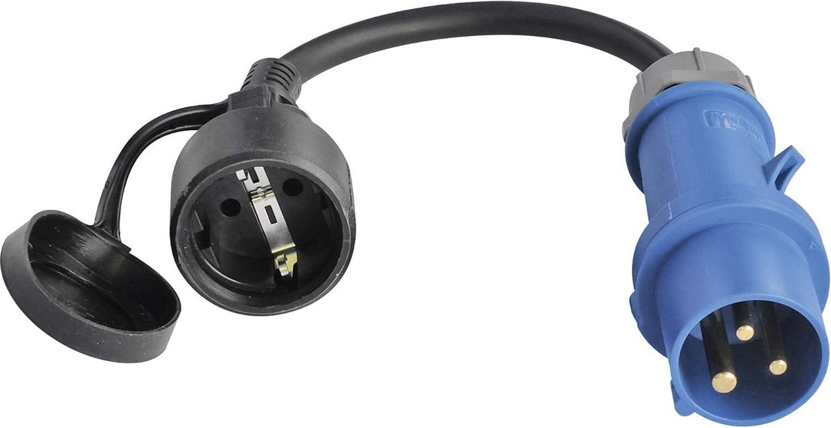 2 x adapterkabel CEE - 3 m - zwart - 230 V - 16 A - 3-polig