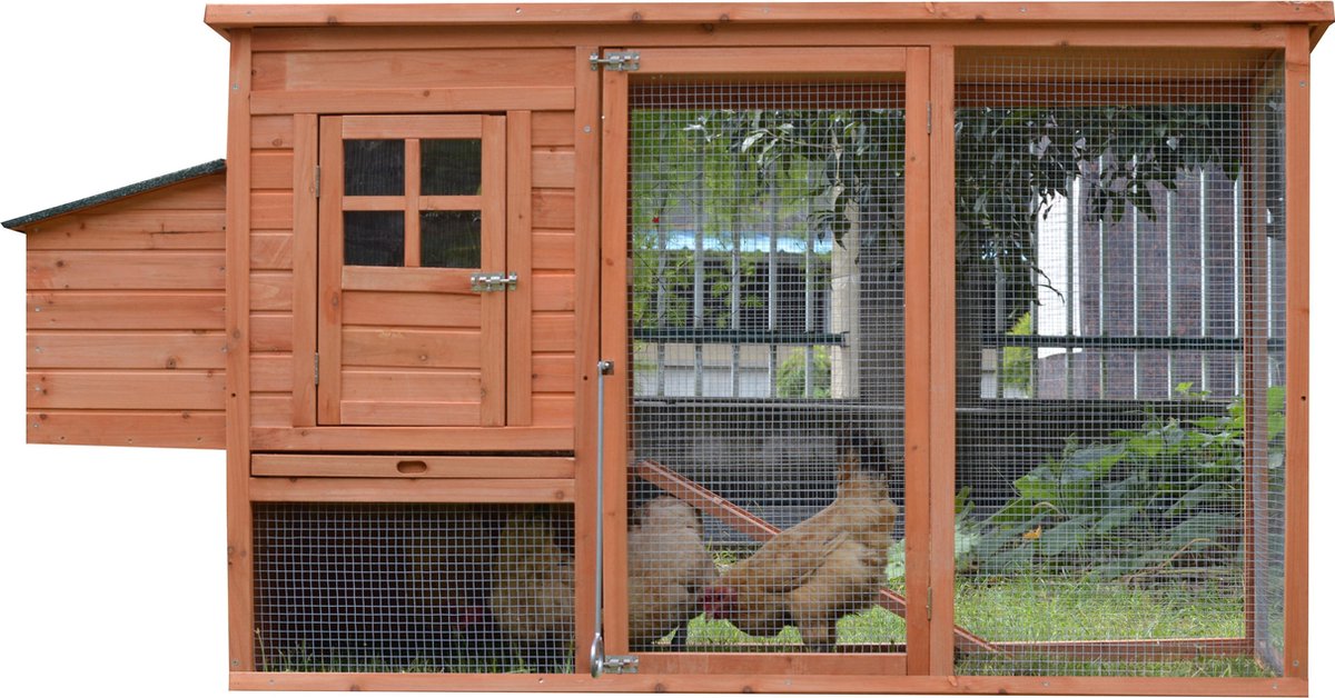 Chicken Coop Leonie - with Nest Box and Outdoor Run - 198 x 75 x 103 cm