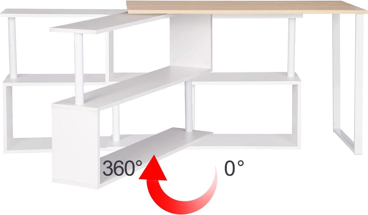 Desk TS65hei Corner Desk Corner Combination Computer Table Desk Work Table PC Laptop Table with Shelves, 120x100x74cm (WxDxH), MDF, Light Oak