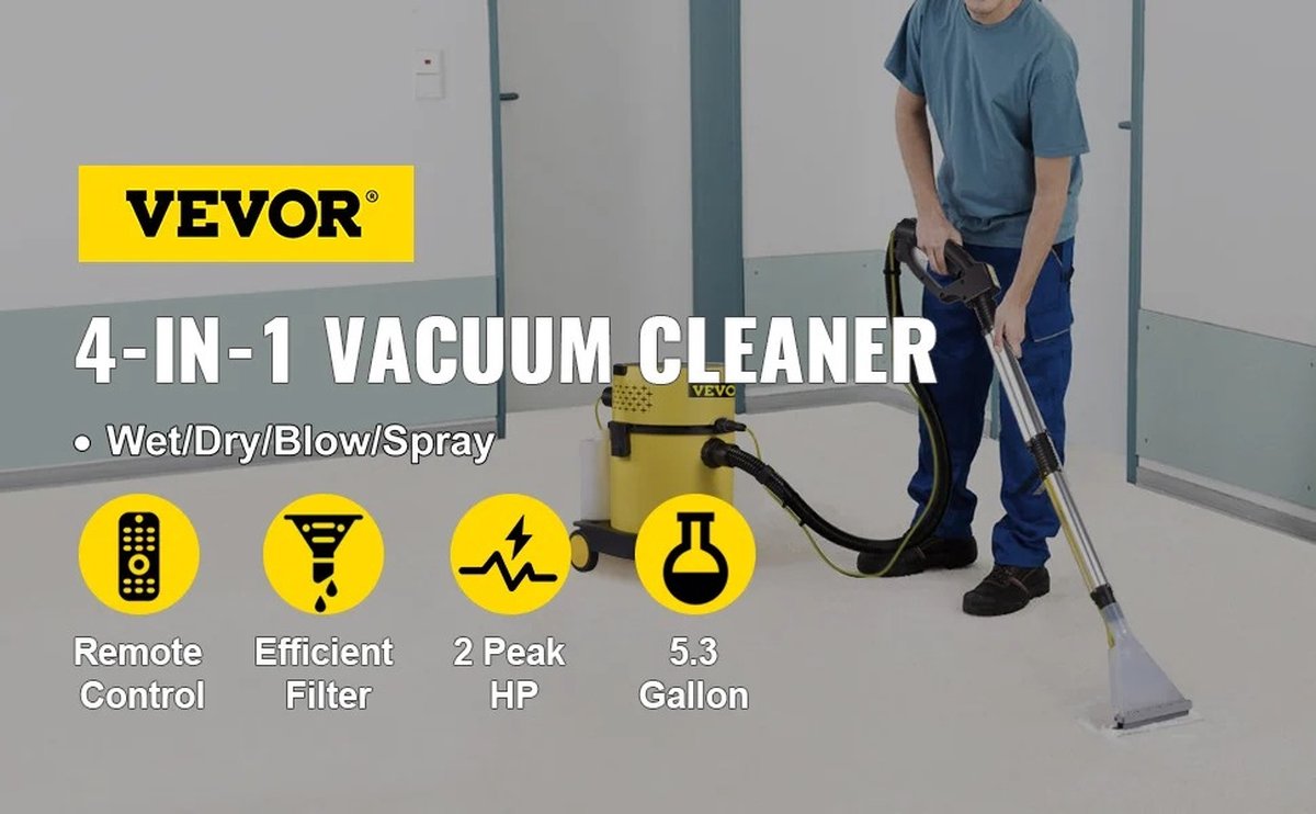 Carpet cleaner vacuum cleaner with spray technology 4 in 1 - Wet&Dry vacuum cleaner - Carpet cleaner - Stain cleaner Upholstery cleaner Sofa & Furniture cleaner - Carpet device Furniture cleaner - Hair remover Vacuum cleaner Pet hair