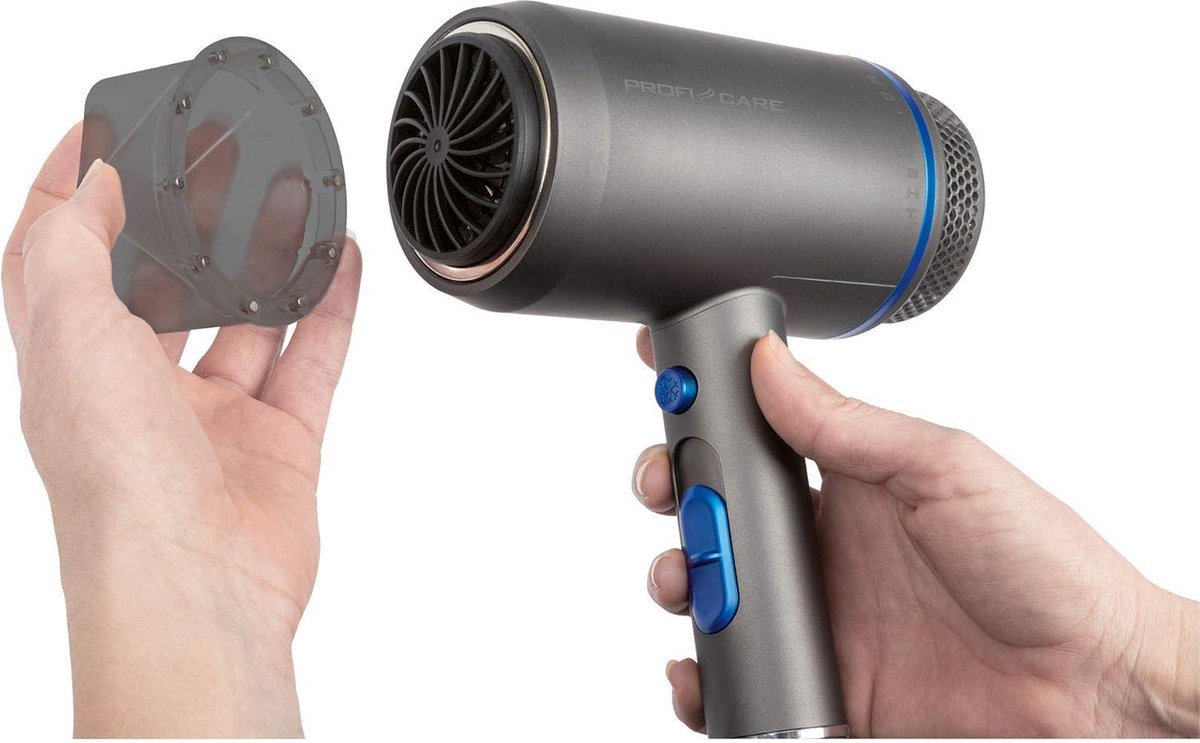 Hair Dryer with Diffuser - Professional - Blue-Anthracite - Accessories - 1600 Watt Compact