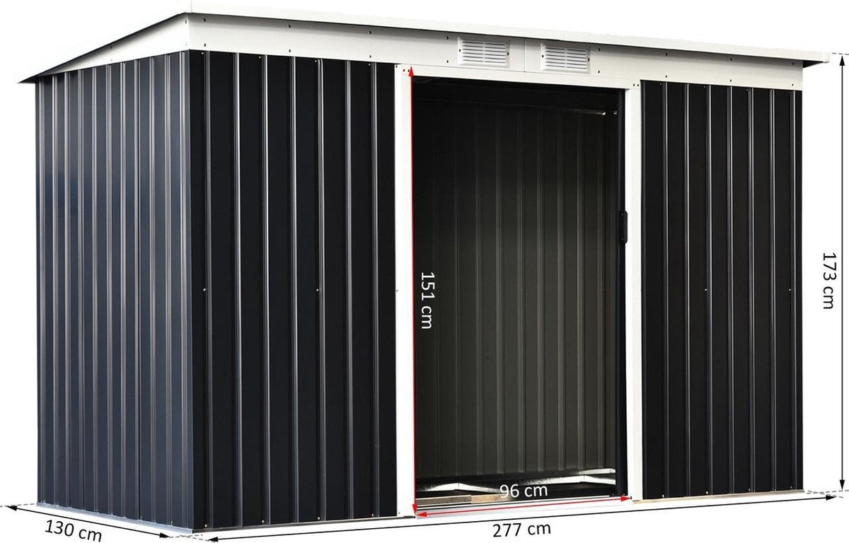 Tuinhuis metaal - Metalen gereedschapsschuur - Tuinberging - Opbergkast met deuren - Schuur gereedschap - Tuinkast - 277 x 130 x 173 cm